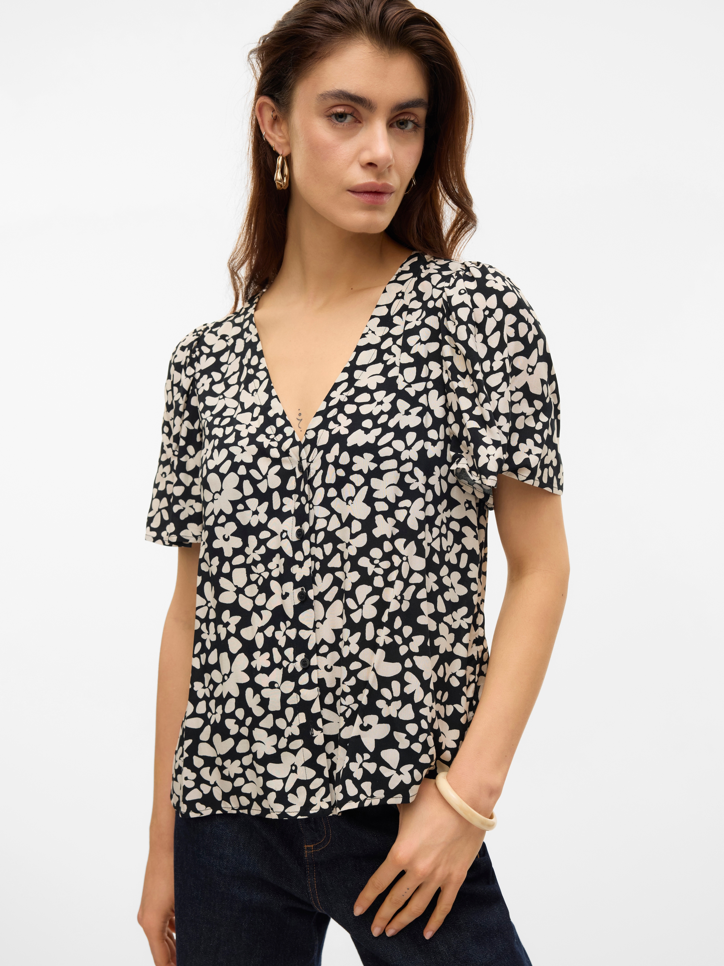 Vero Moda Kurzarmbluse »VMALBA SS V-NECK SHIRT WVN GA«