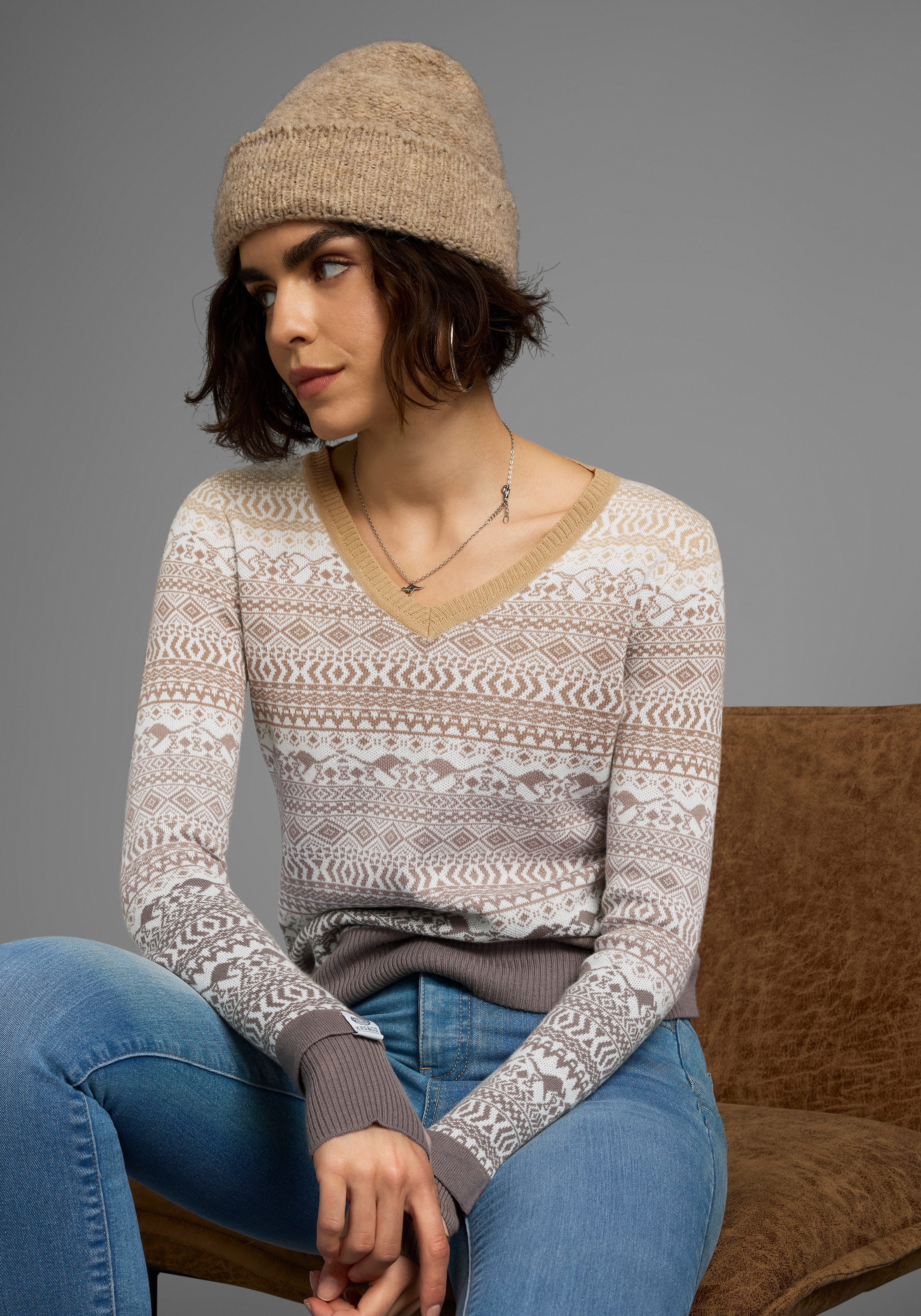 KangaROOS Jacquardpullover im Norweger-Muster mit kleinen Kängurus