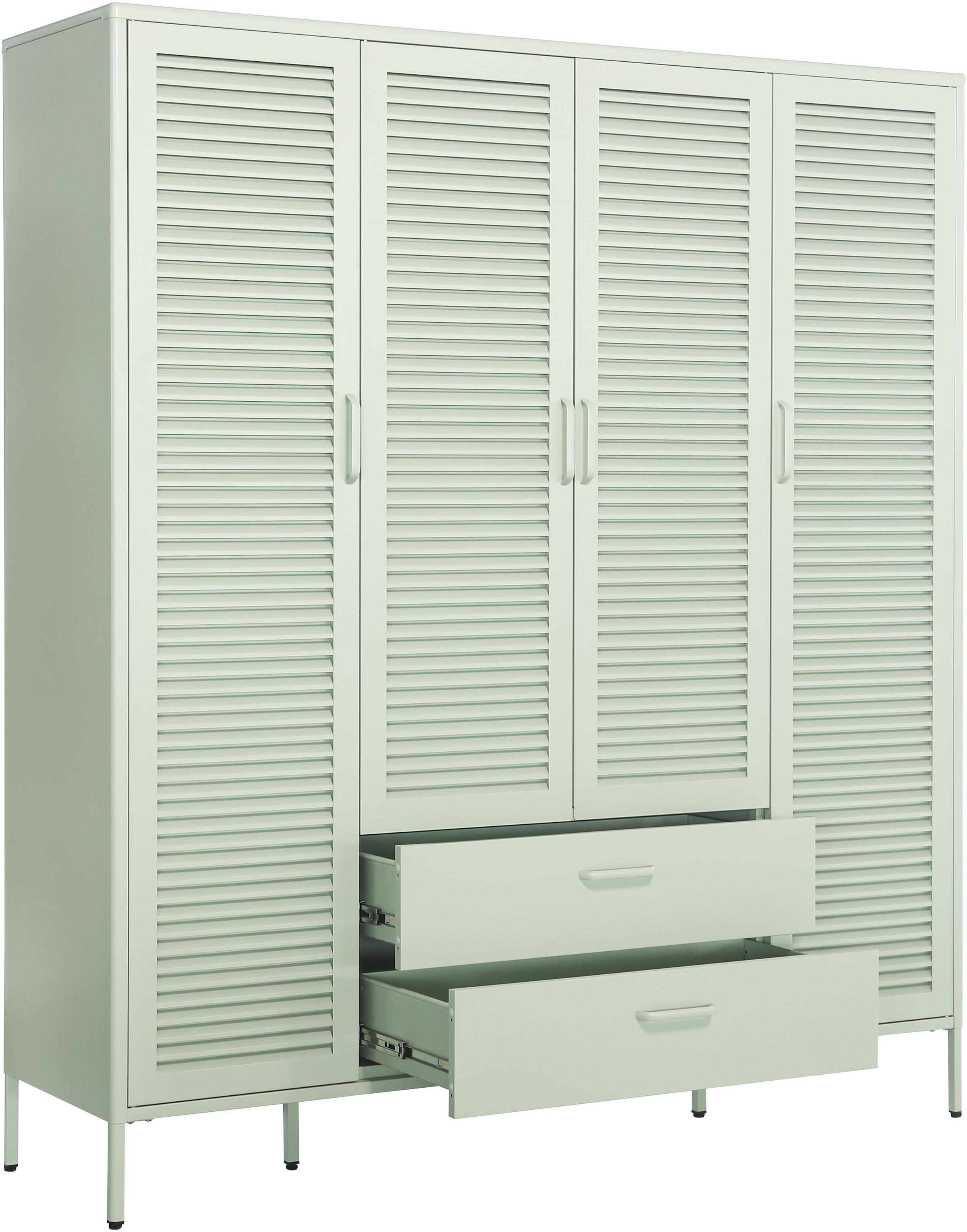 OTTO home Kleiderschrank »GERRON Kleiderschrank Metallschrank Spind« Schlafzimmerschrank, 4 Türen & Schubladen, grün salbei, Breite 158cm