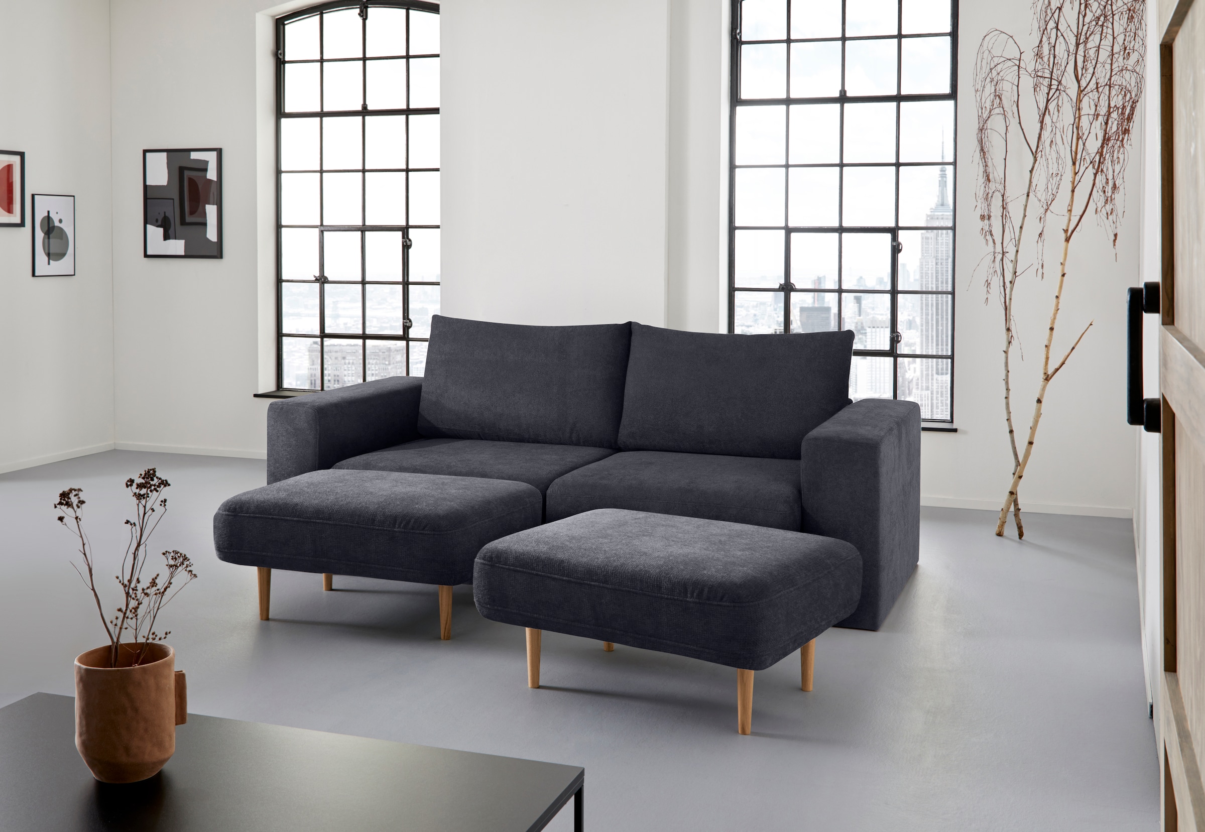 3-Sitzer »Looksv«, Verwandlungssofa: aus Sofa wird Sofa mit 2 Hockern