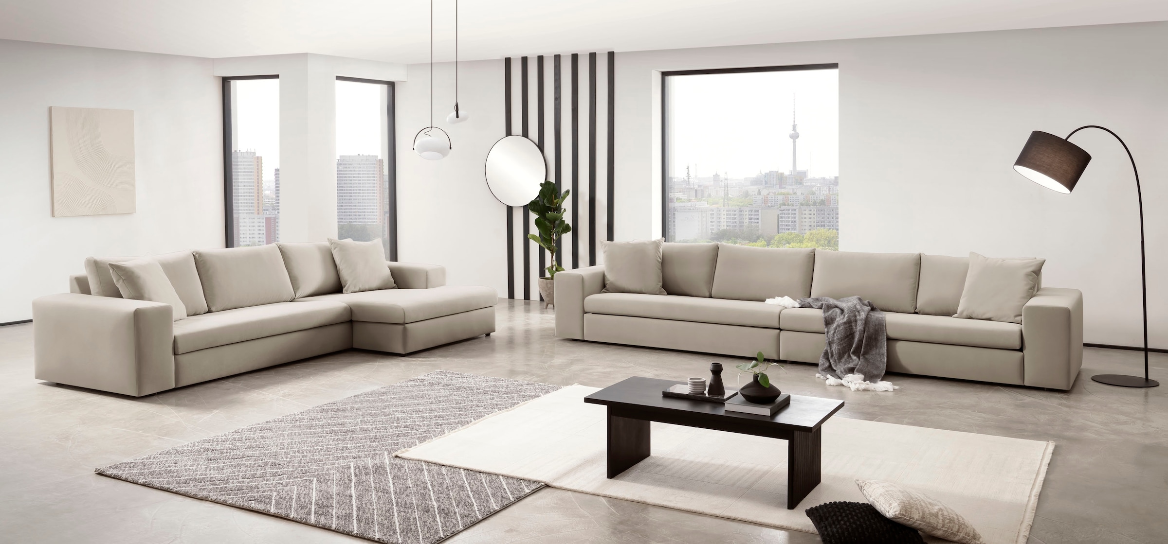 andas Ecksofa »SLEETLAND XXL in Samtvelours oder Vintage-Leder-Optik, L-Form,« besonders groß und bequem