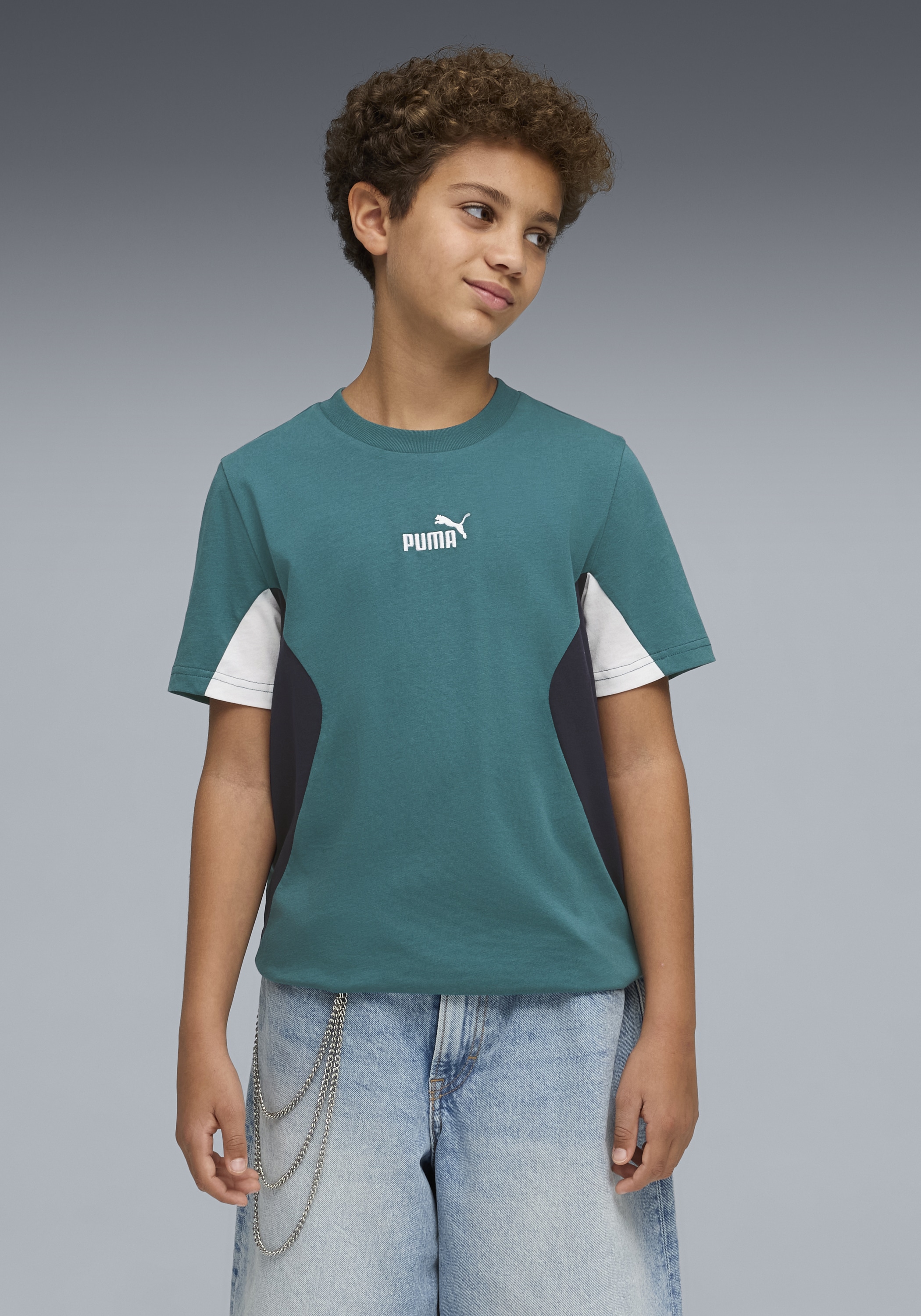 PUMA T-Shirt »ESS BLOCK TEE B« Regular Fit, Kurzarm, für Jugendliche, mit Rundhalsausschnitt