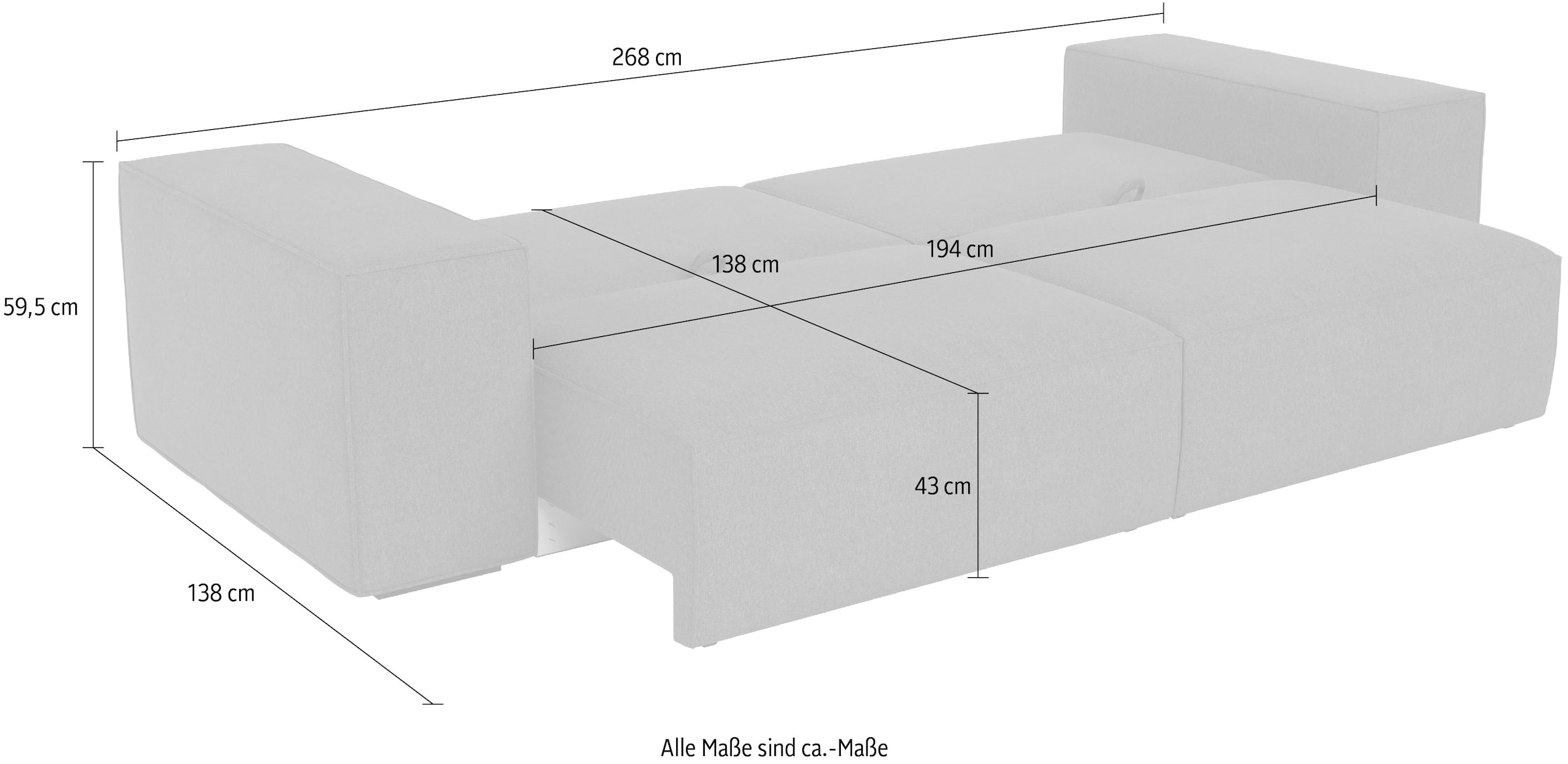 Trends by HG Big-Sofa »Conor XL, B: 268cm, Liegefläche: 138 x 194 cm, in Cord und Velours« mit Schlaffunktion und Bettkasten