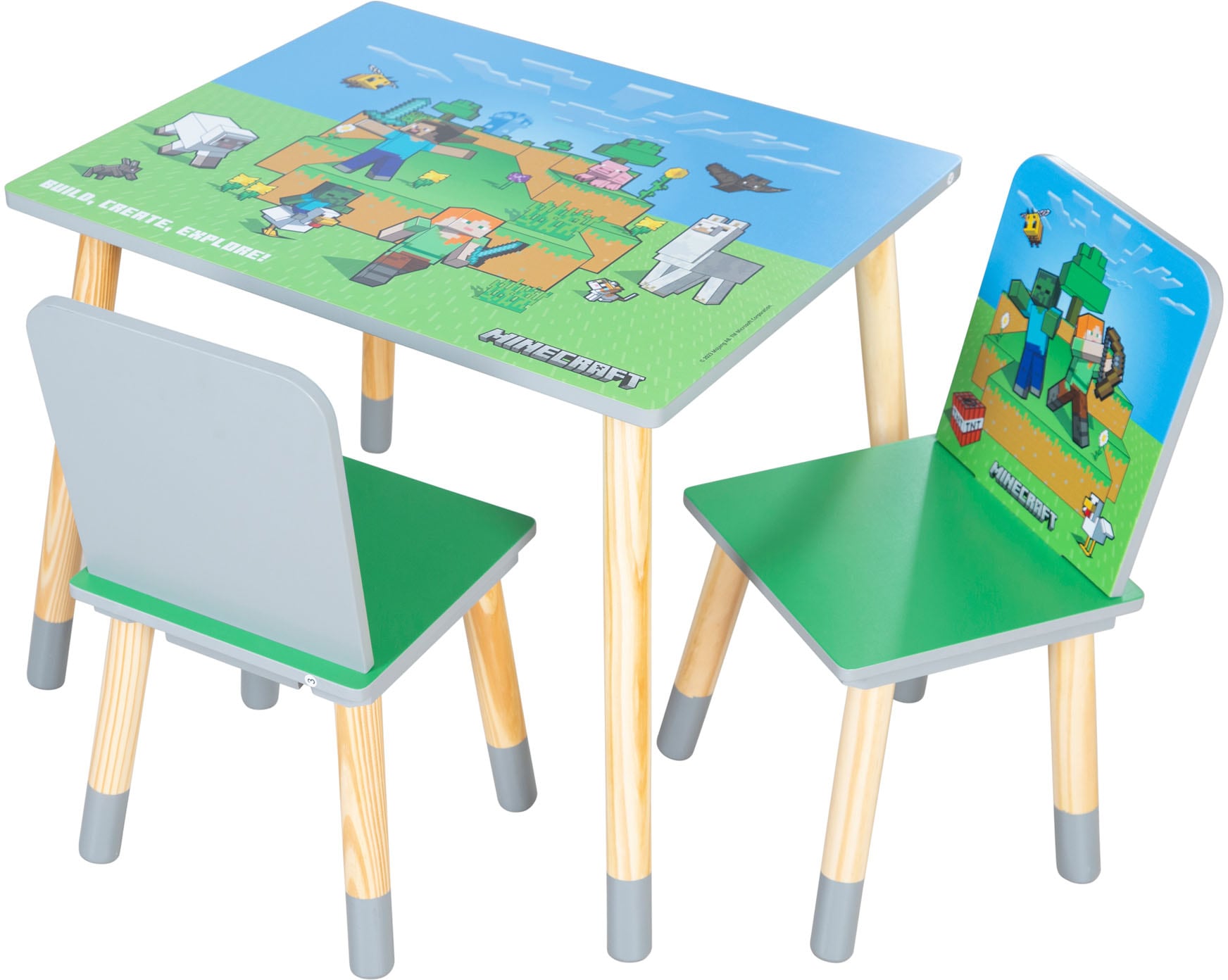 Phoenix Kindersitzgruppe »Minecraft Sitzgruppe« 3 tlg. tlg. Set Tisch mit 2 Stühlen