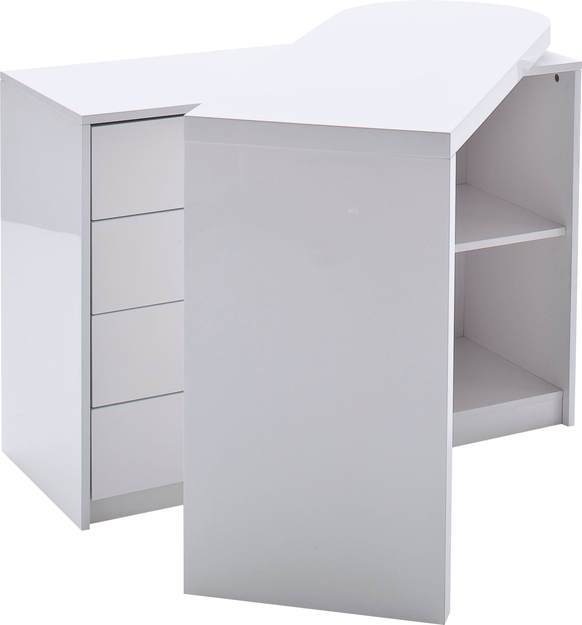 MCA furniture Schreibtisch Weiß »Matt«, Tischplatte Schwenkbar Hochglanz bestellen Rechnung auf mit Regalschrank