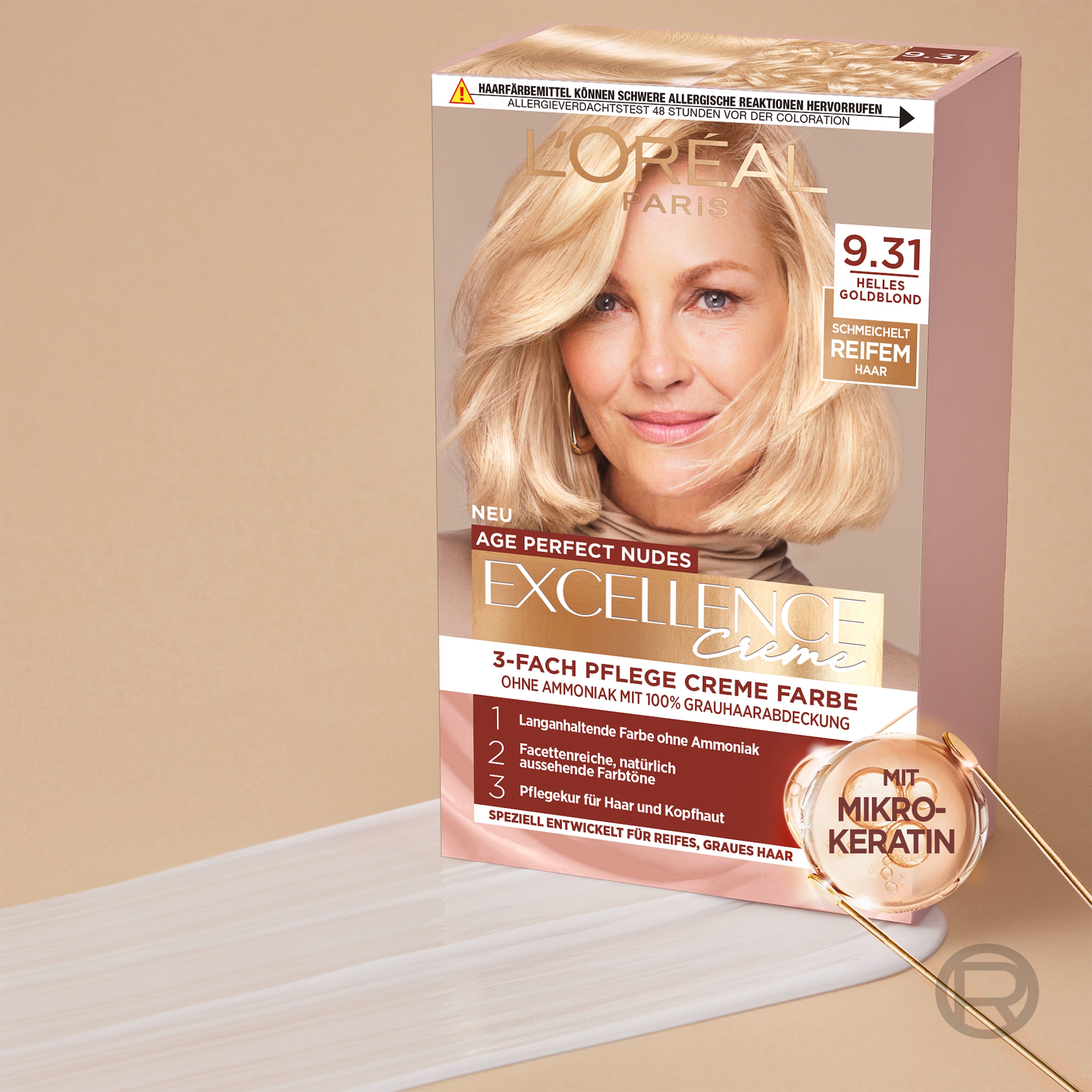 L'ORÉAL PARIS Coloration »EXCELL AP NUDES 9.31 GOLD BLD GER« für graues Haar, mit hydrolysiertem Weizenprotein, große Menge 192 ml