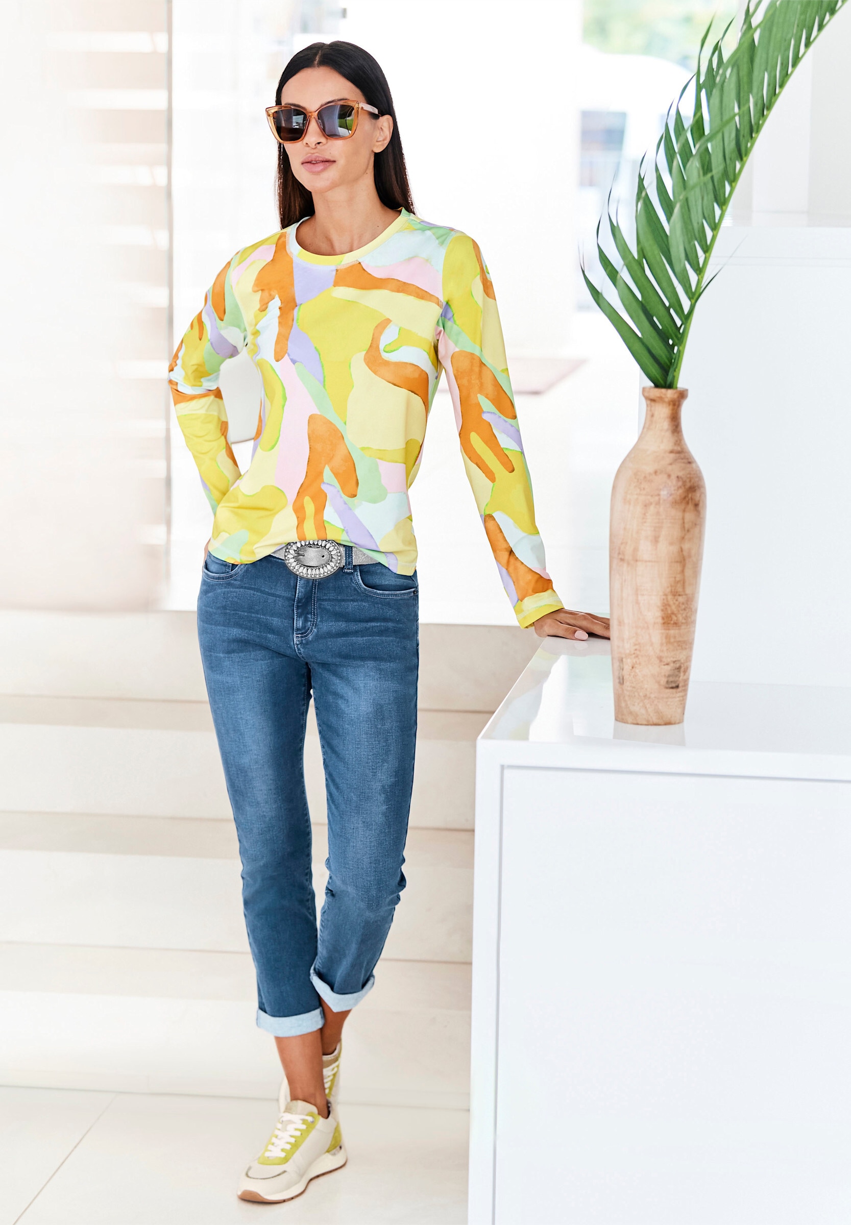 heine T-Shirt »Druck-Shirt Rundhalsshirt mit Overlock-Nähten«