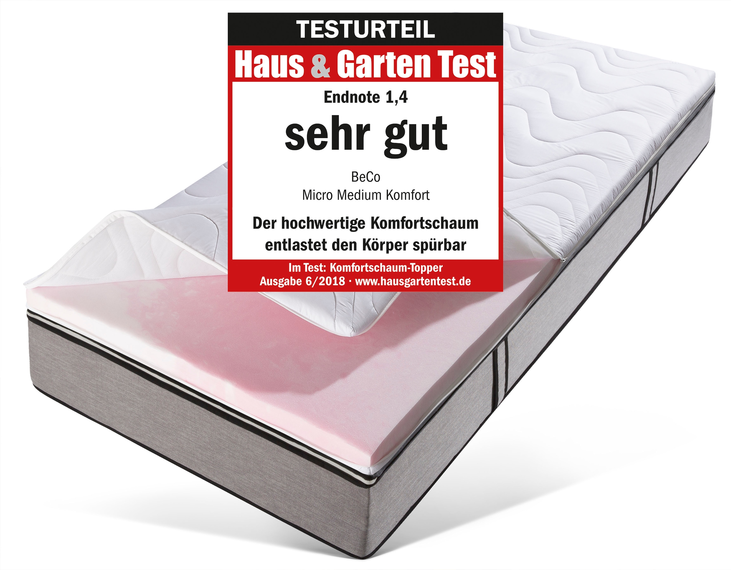 Beco Topper »Micro Medium Komfort, Komfortschaum, besonders langlebig, RG 35«, (1 St.), Topper in 90x200 cm und weiteren Größen, punktelastischer Topper