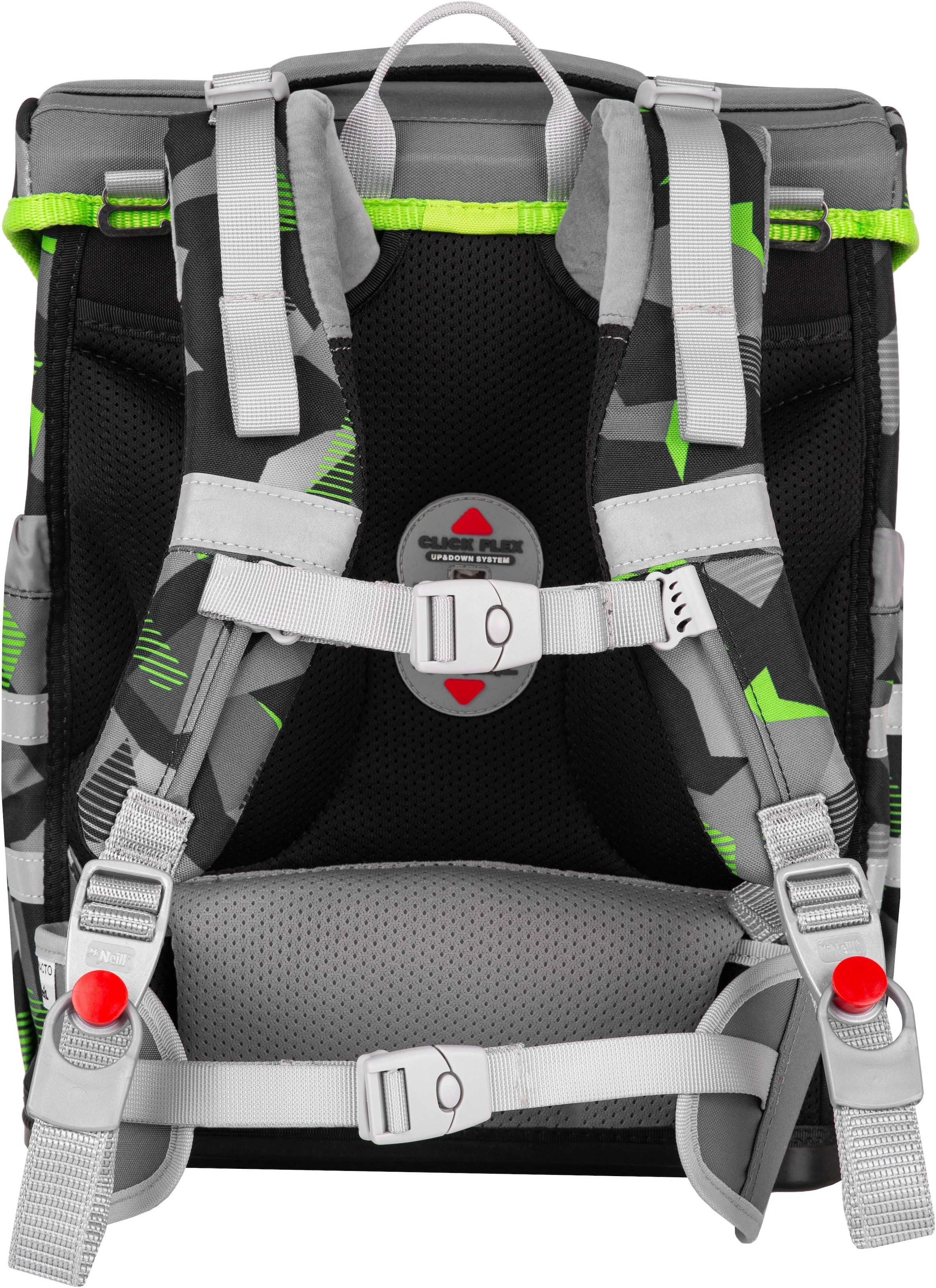 McNeill Schulranzen »Ergo Compacto, Techno« reflektierende Streifen auf den Schultergurten;retroreflektierende Flächen inkl. Federmäppchen, Turnbeutel, Schlamperrolle & Motivmagnet