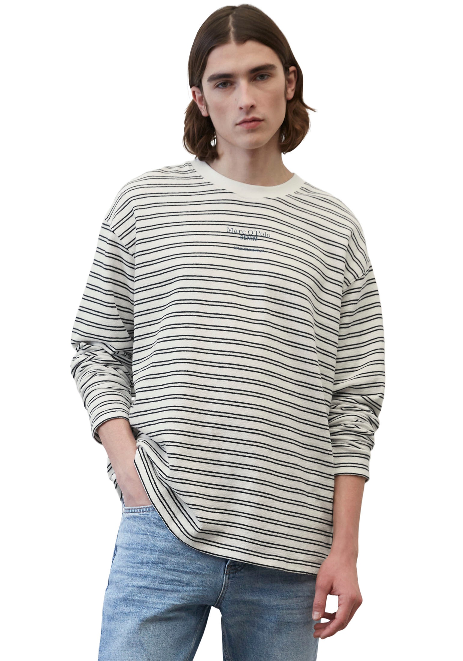 Marc O'Polo DENIM Langarmshirt mit Print vorne im Streifenmuster