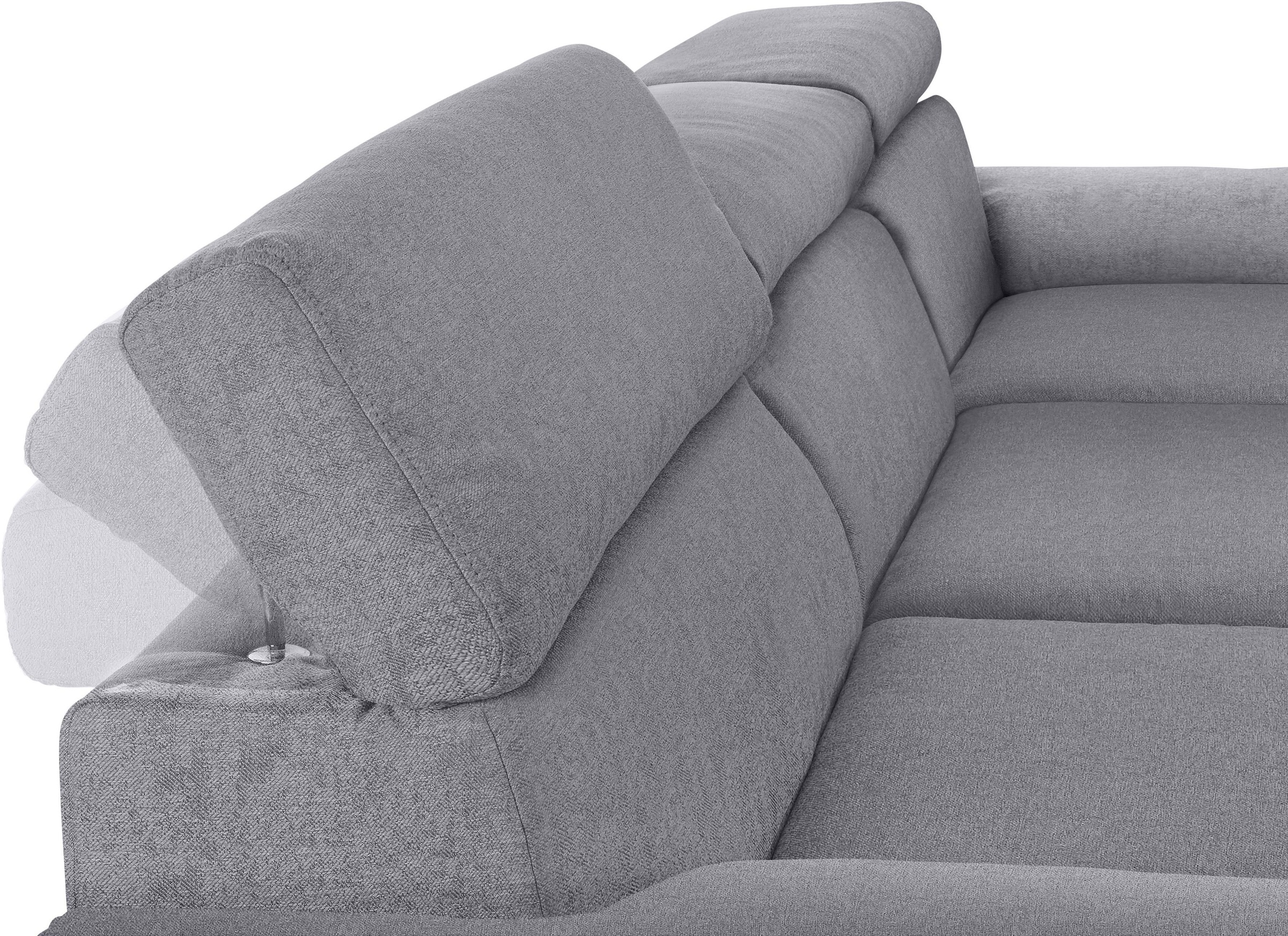 DOMO collection Ecksofa »Mira, inklusive Kopfteilverstellung für mehr Wohlfühlkomfort, L-Form«, wahlweise mit Bettfunktion und Bettkasten, elegant und modern