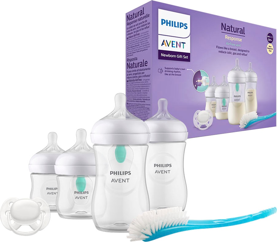 Philips AVENT Response Starter-Set für 4 Neugeborene ultra Schnuller Flaschen, ♕ Flaschenbürste bei soft Babyflasche »Natural und SCD838/11«