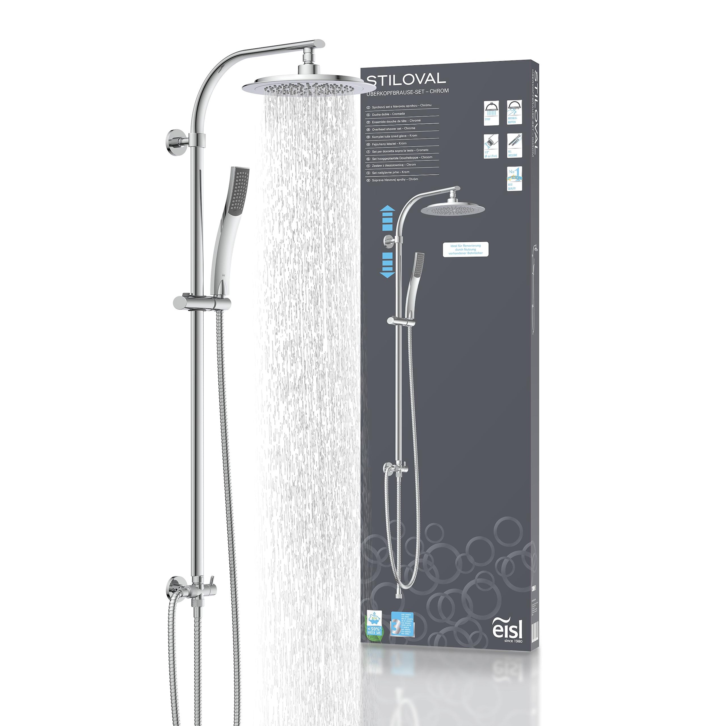 Eisl Duschsystem »STILOVAL«, Regendusche ohne Armatur, Duschsystem mit Kopfbrause und Handbrause