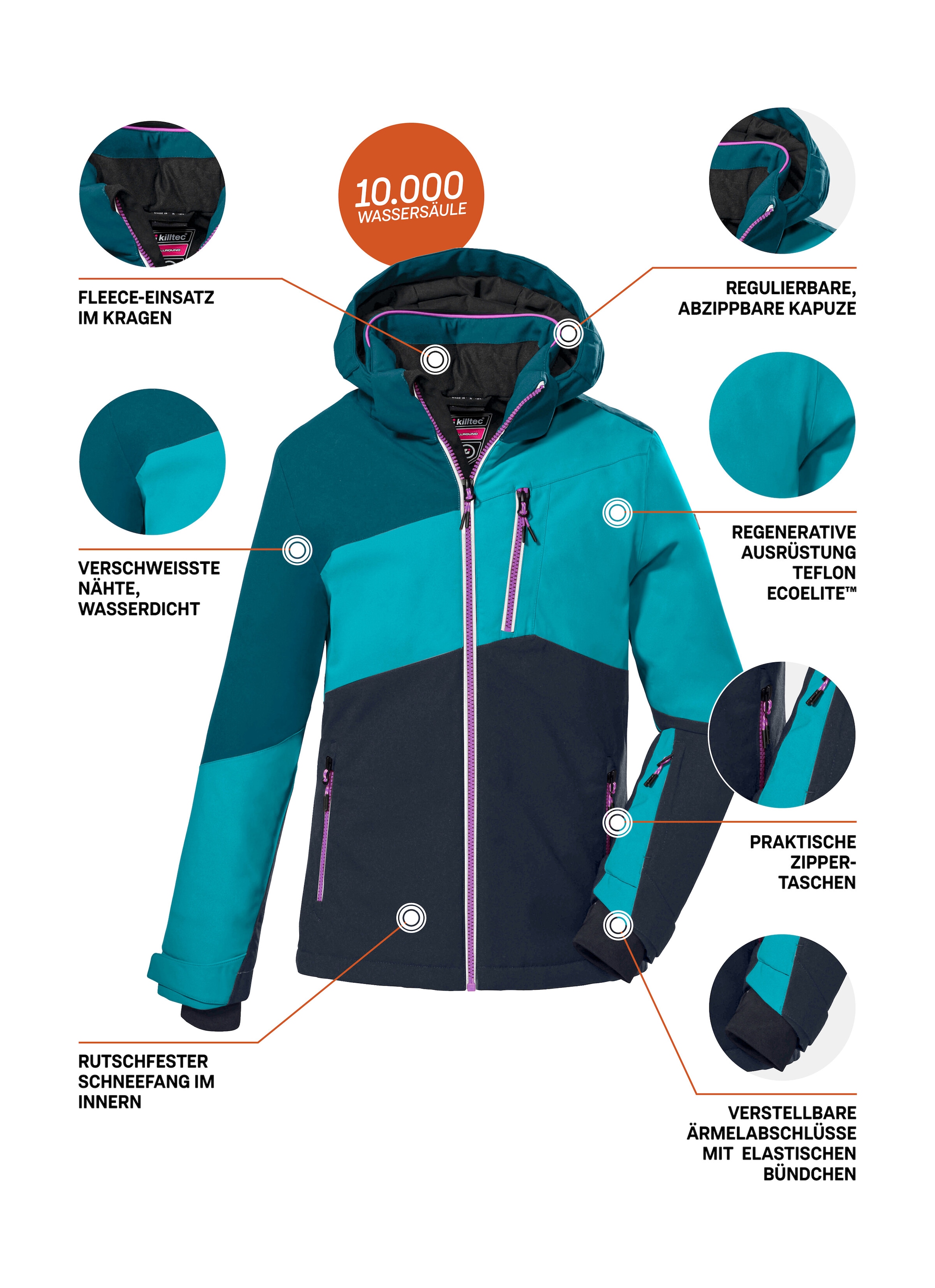 Killtec Skijacke »KSW 166 GRLS SKI JCKT« Atmungsaktive, wasser- und winddichte Skijacke mit abnehmbarer Kapuze
