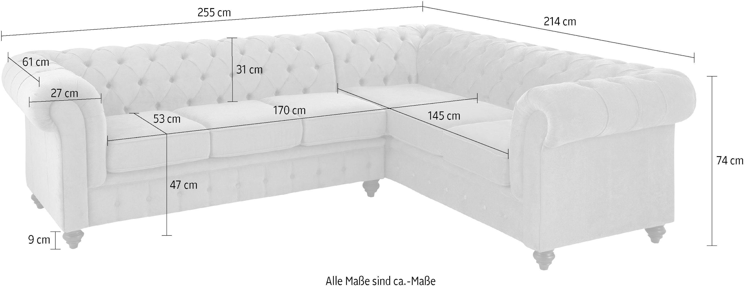 Home affaire Chesterfield-Sofa »Duc Ecksofa L-Form«, hochwertige Knopfheftung im Rücken, Samtoptik mit changierender Optik