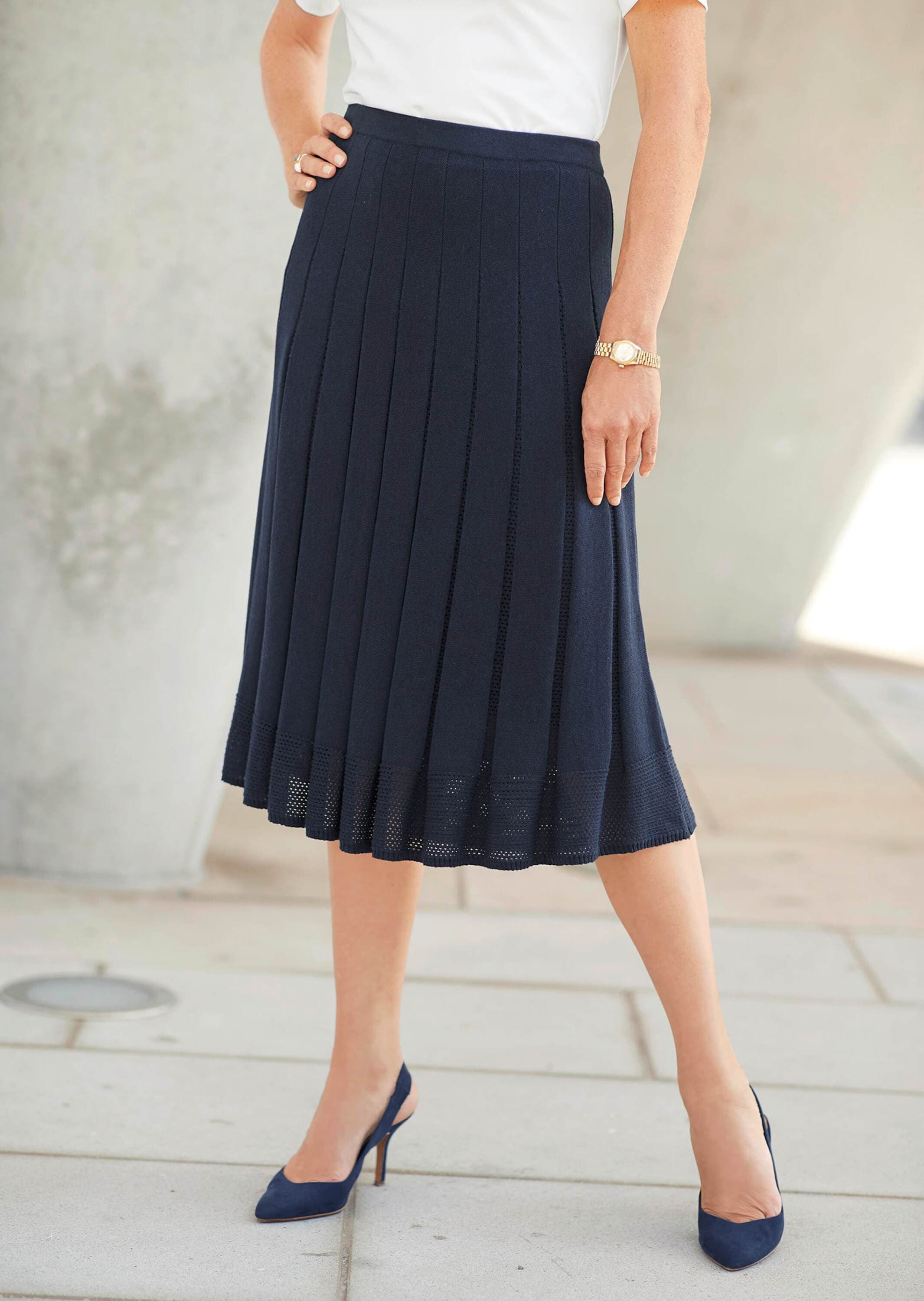 GOLDNER Strickrock »Kurzgröße Aufwendig gearbeiteter Strickrock mit Falten und Ajourabschluss«