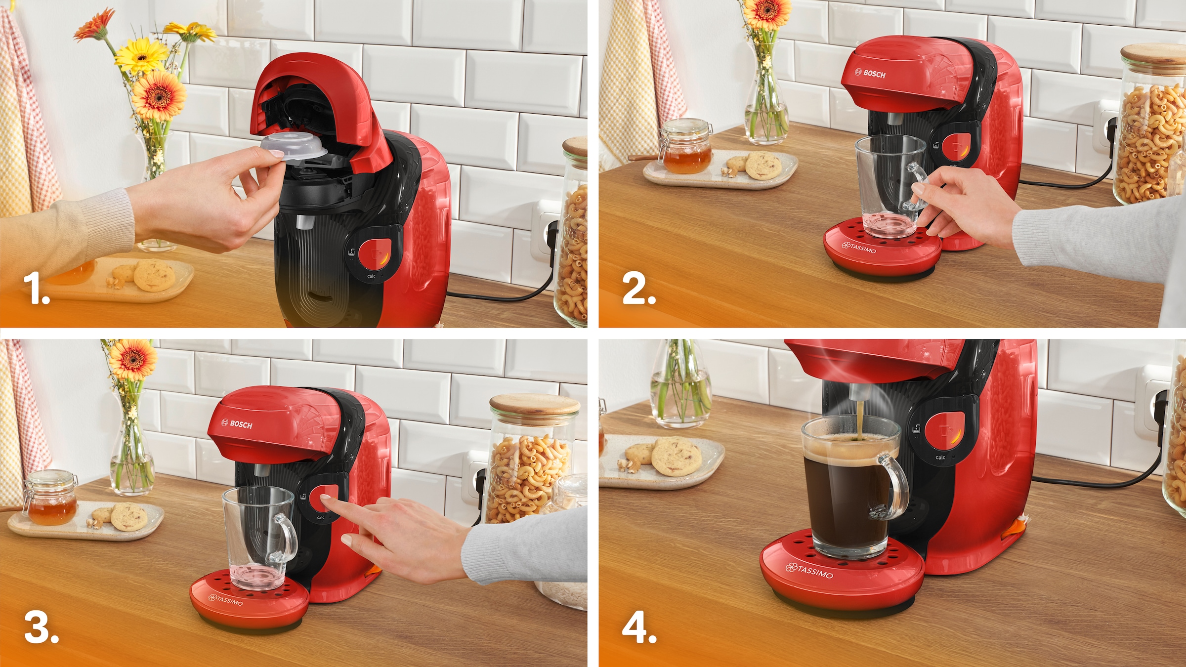 TASSIMO Kapselmaschine »style friendly TAS113E, über 70 Getränke, platzsparend«, nachhaltig, geeignet für alle Tassen, Wassertank 0,7 L, rot/schwarz