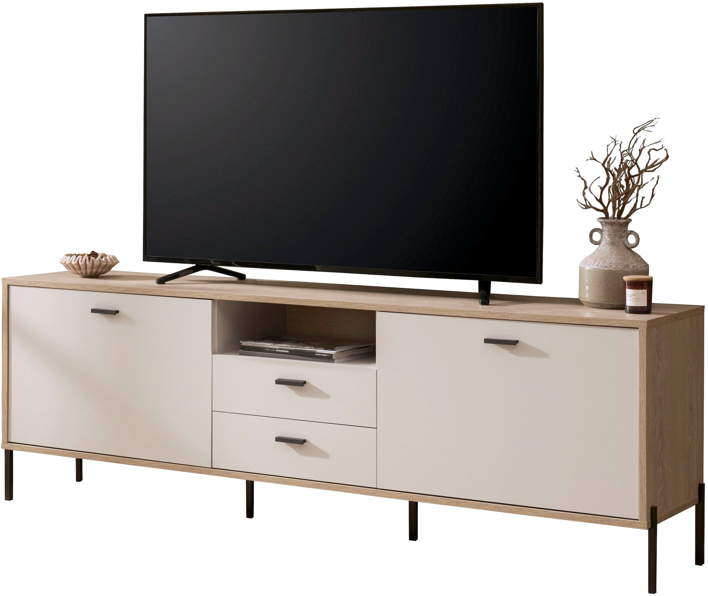 Home affaire Lowboard »Fredericia, TV-Schrank in Kaschmir, moderner TV-Unterschrank, Kommode« zeitlos, schwarze Metallgriffe und -füße, ausreichend Stauraum
