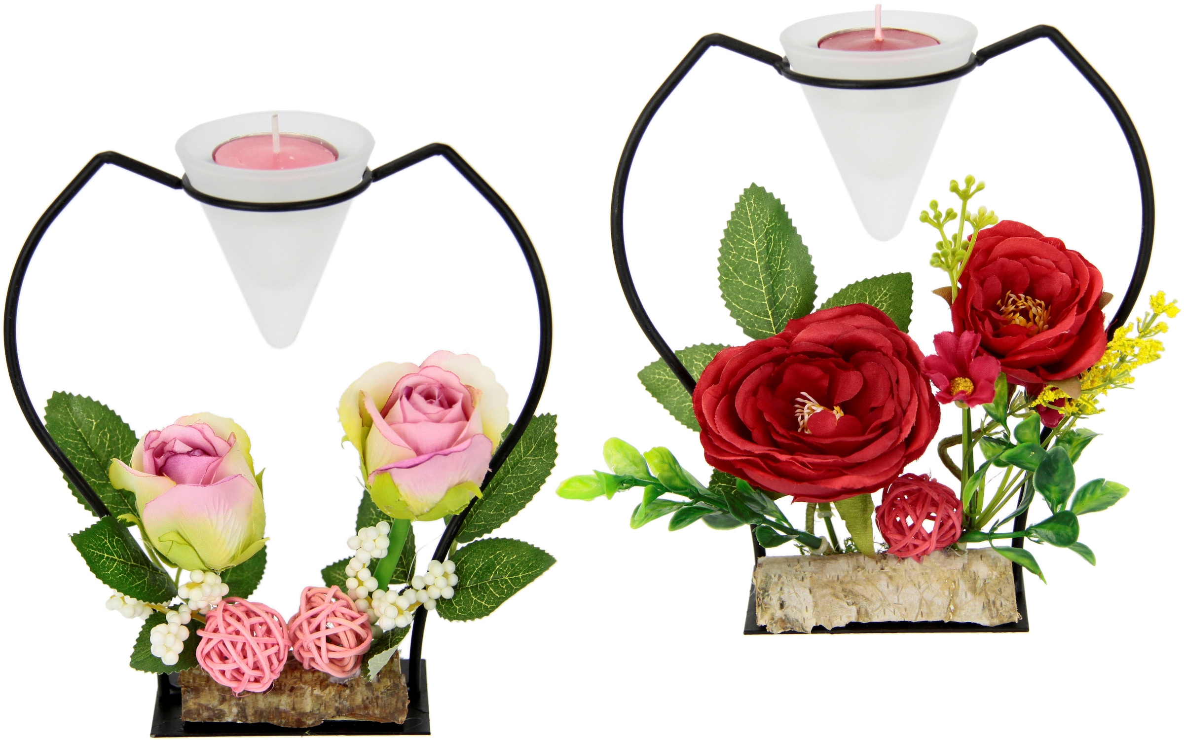 I.GE.A. Teelichthalter »Rose«, (Set, 2 St.), Glas, Metall, Kunststoff,  rot/rosa bequem kaufen