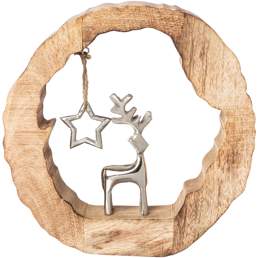Creativ deco Weihnachtsfigur »Holzstamm mit Hirsch und Stern, Weihnachtsdeko«