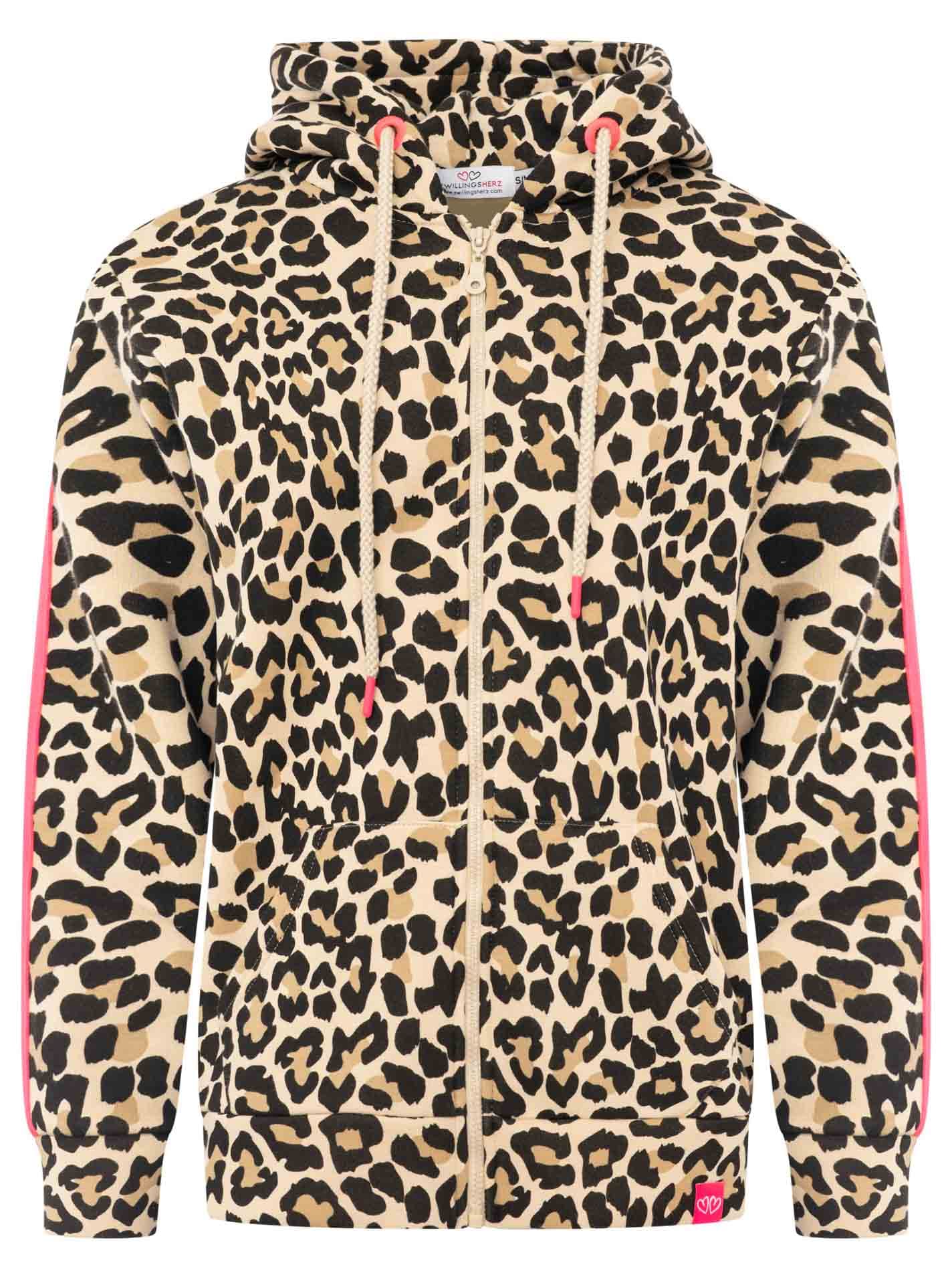 Zwillingsherz Kapuzensweatjacke »"Leo Stripe"« Leomuster, pinker Streifen am Arm, Kapuze mit Kordel, Tasche, Zipper