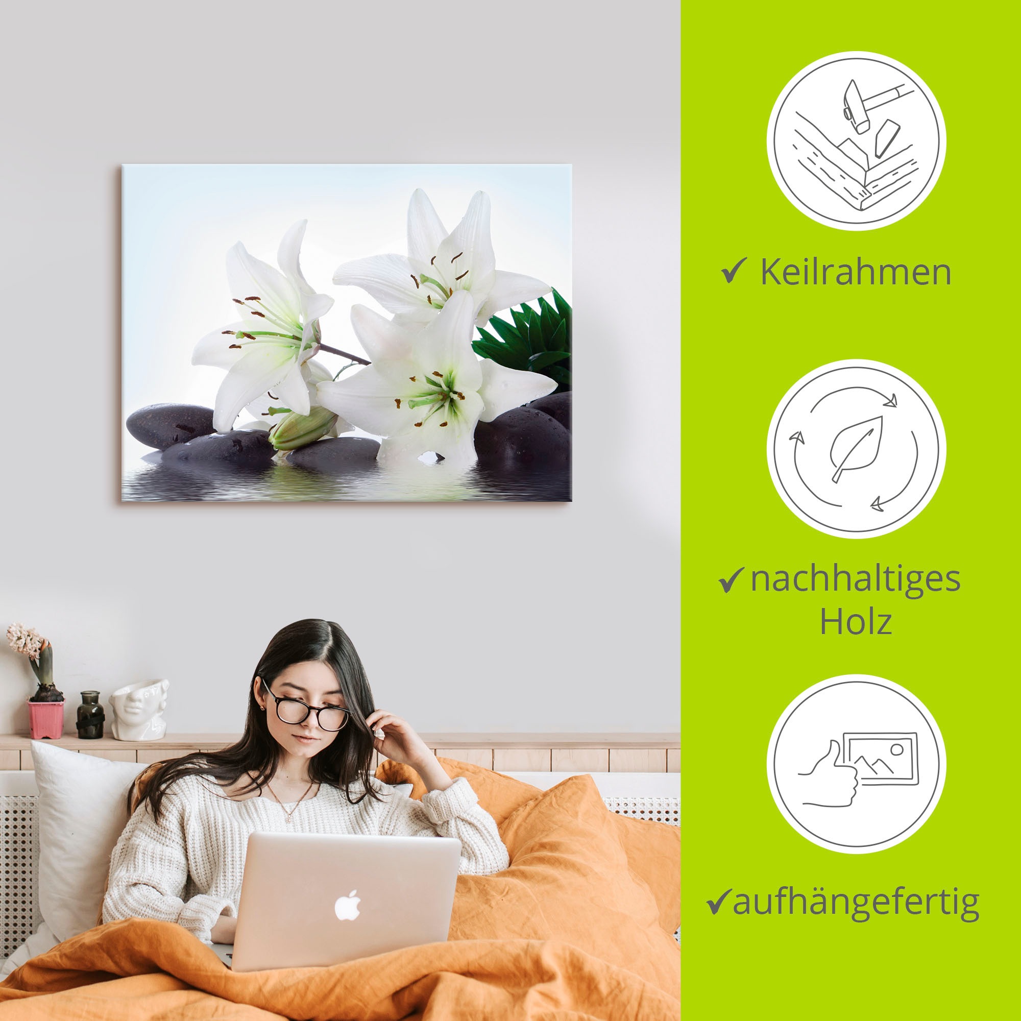 Artland Wandbild »Madonna-Lilien und Spasteine« Zen 1 Stk. tlg. auf Holzrahmen gespannt