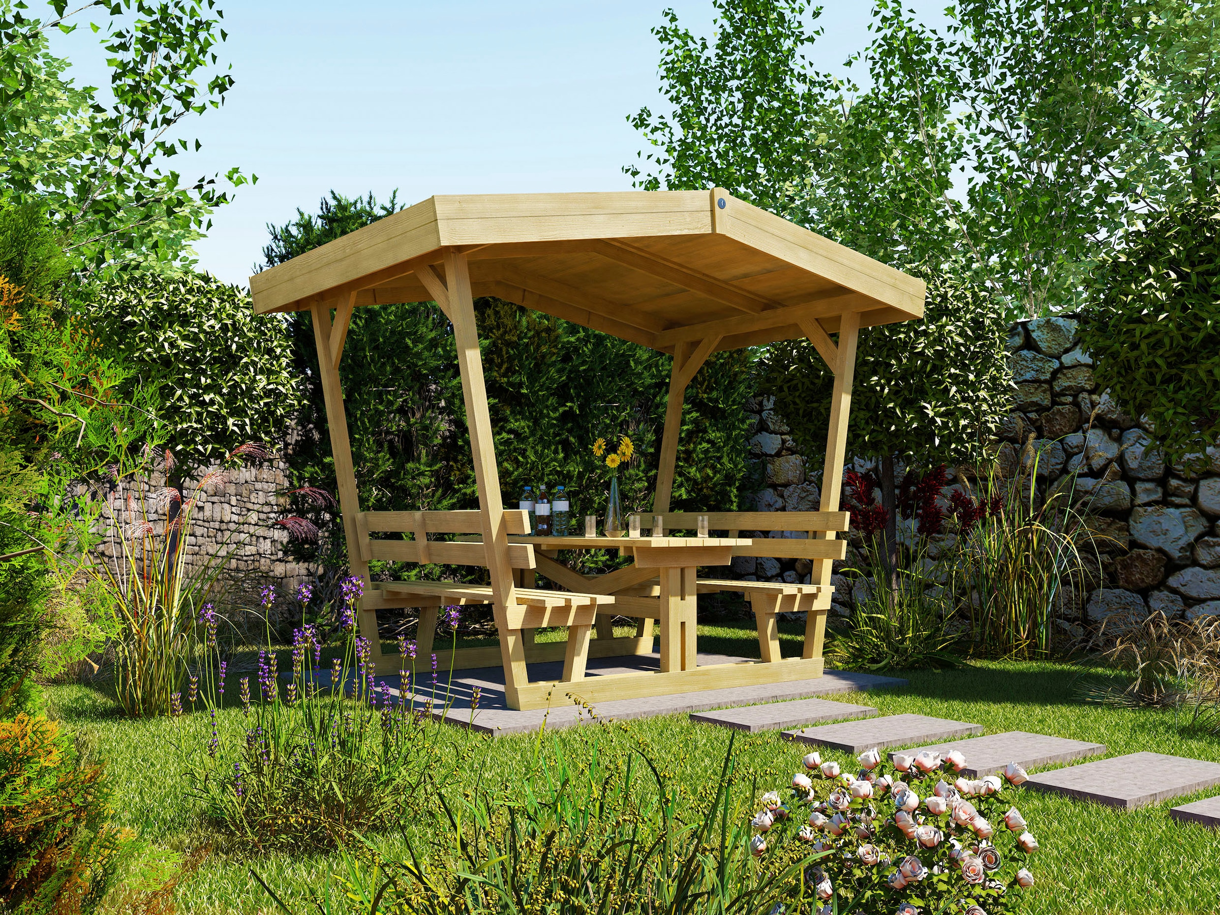 Holzpavillon BxTxH: Bänke, »Sitzlaube mit Tisch inkl. cm Garantie Jahren XXL | kaufen weka und online 300x203x238 3 662«,