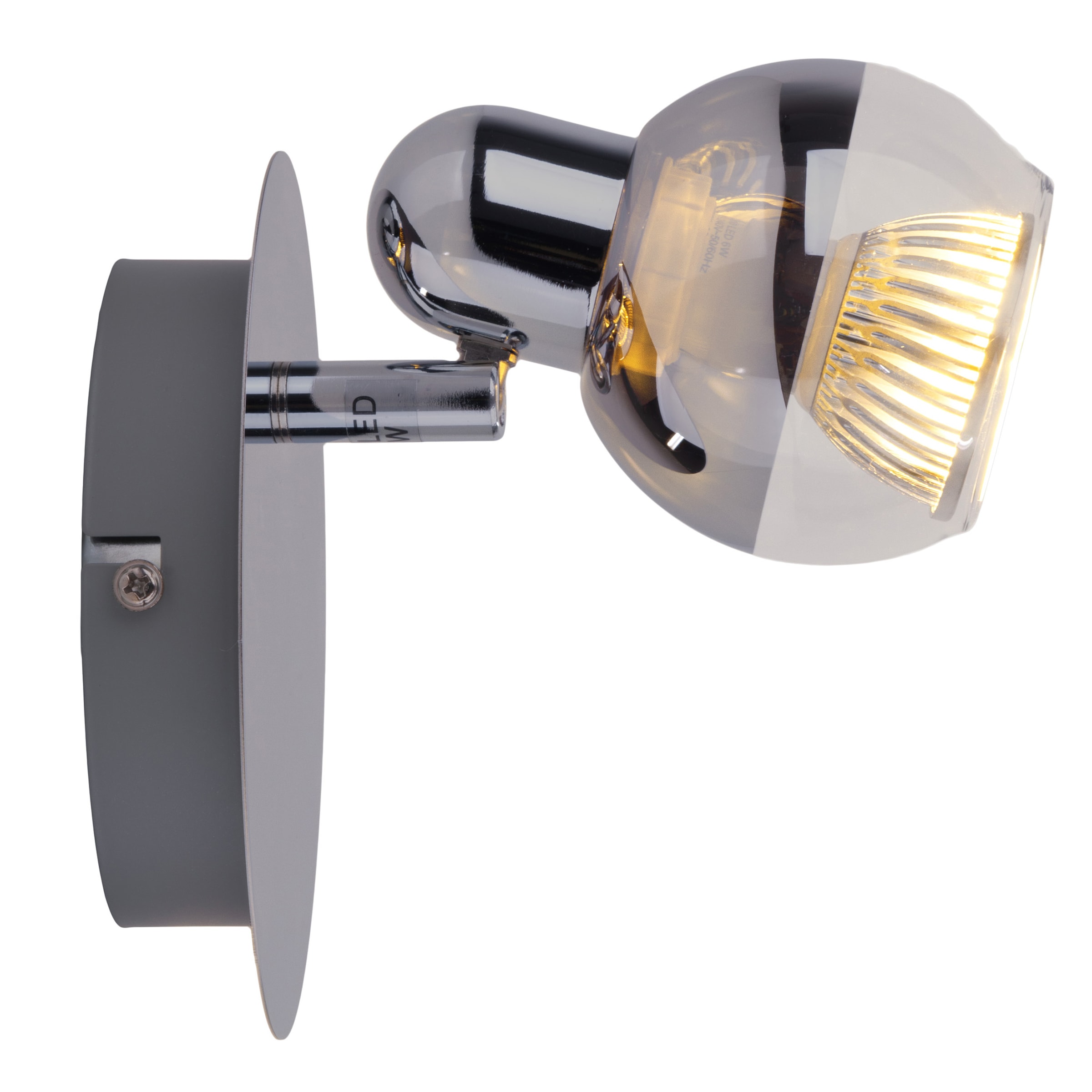 näve Wandstrahler »Boccia« GU10 1 Stk. Warmweiß 1flg. incl. LED GU10 6W, chrom, Glasschirm, verstellbarer Spot, D:14cm