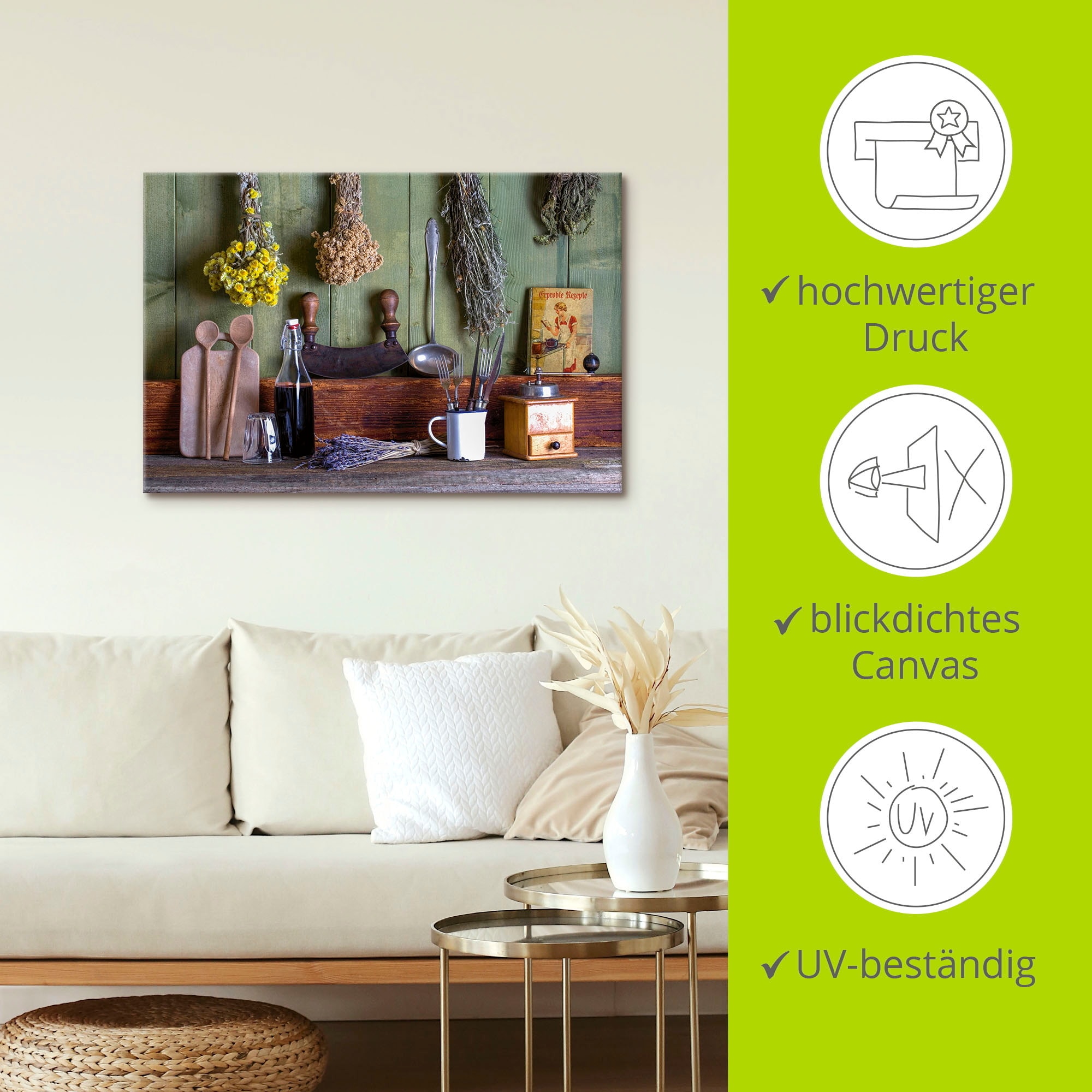 Artland Wandbild »Rustikale Küchenszene« Innenarchitektur 1 Stk. tlg. als Leinwandbild, Poster in verschied. Größen