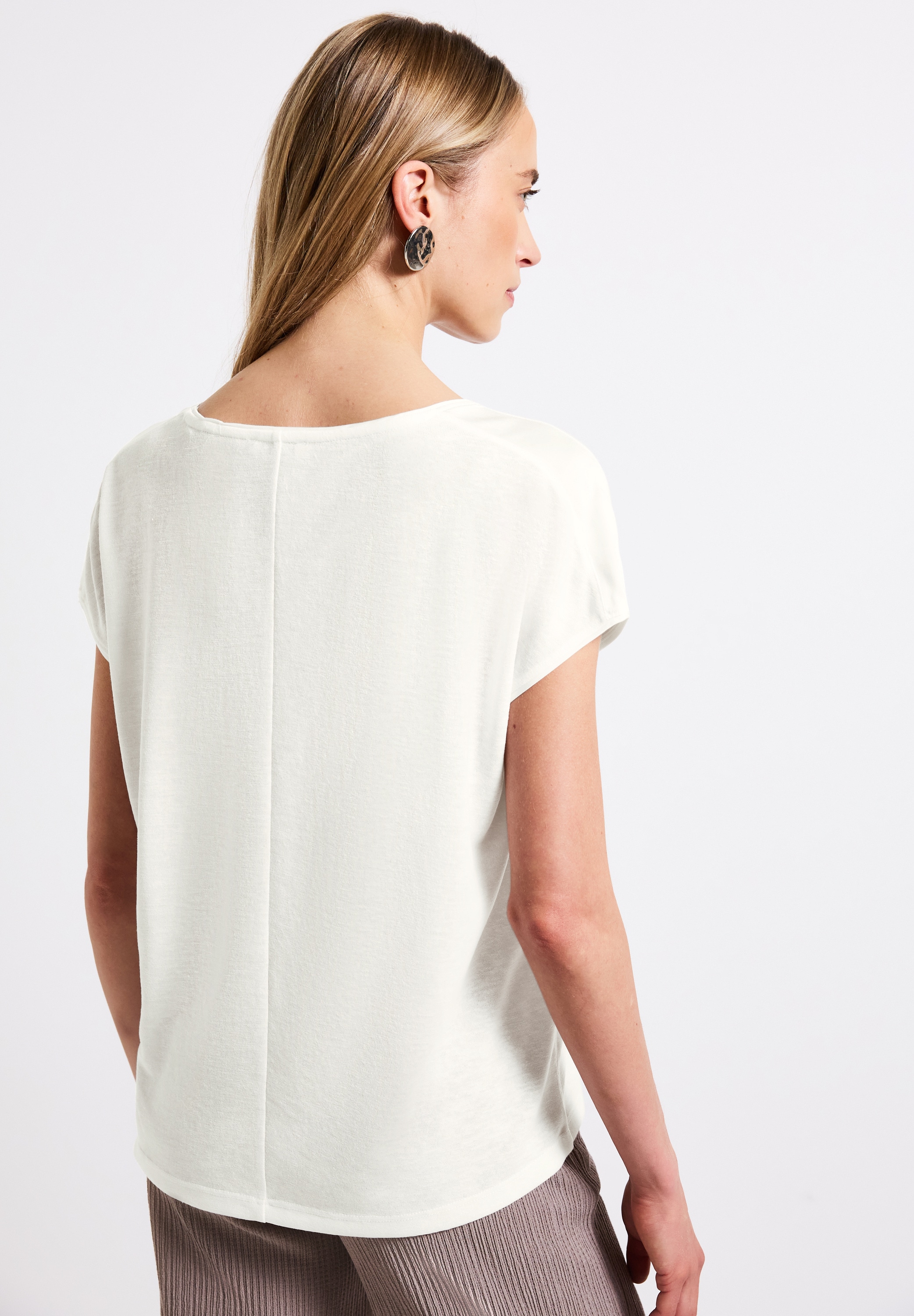 STREET ONE T-Shirt, im Leinen-Look und mit Brusttasche+ö