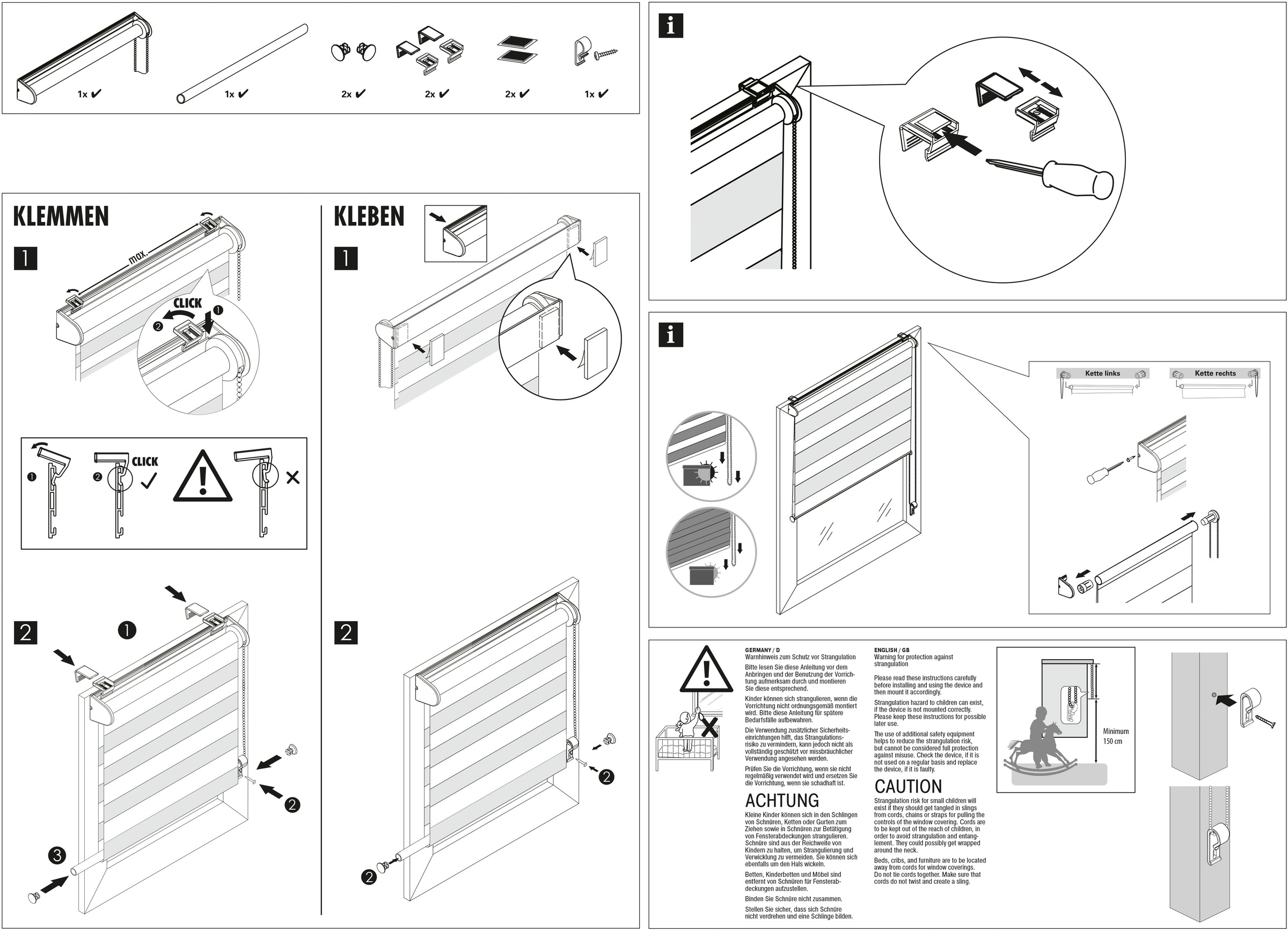 GARDINIA Doppelrollo »EASYFIX Duo Rollo Karo«, Lichtschutz, Sichtschutz, mit Bohren/ohne Bohren, freihängend, segmentweise gewebter Stoff