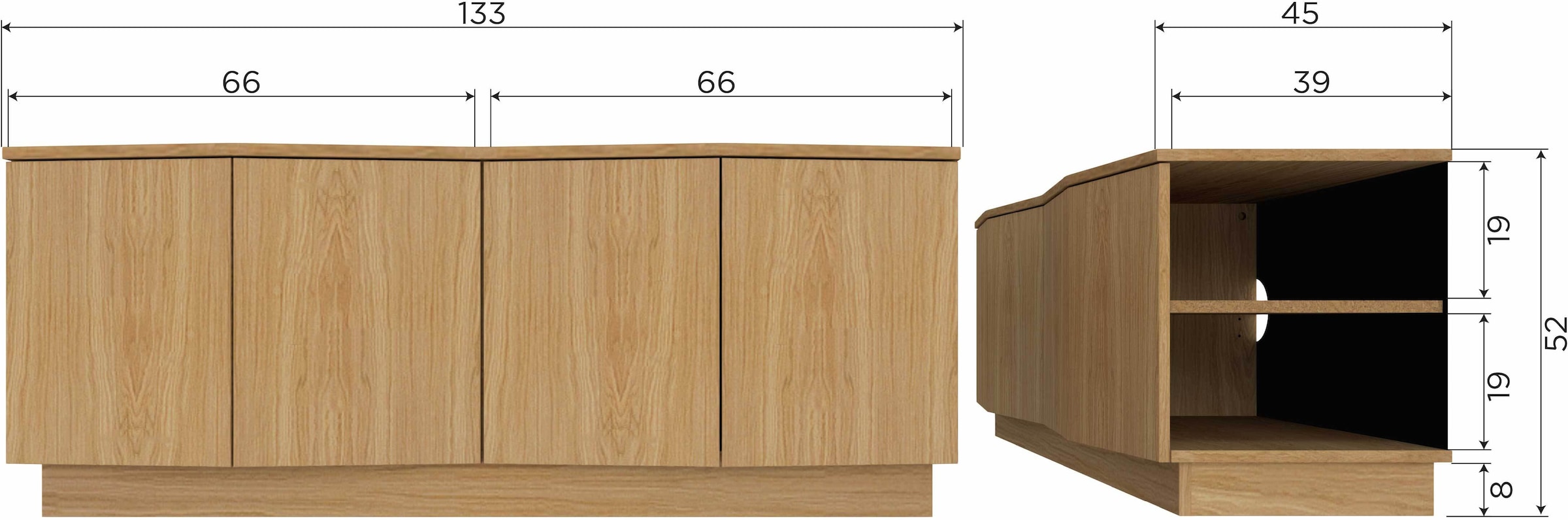 WOOOD Lowboard »WOOOD ZUMA TV-MÖBEL« Zuma TV-Kommode Eiche bietet Stil, Stauraum und einzigartiges Design