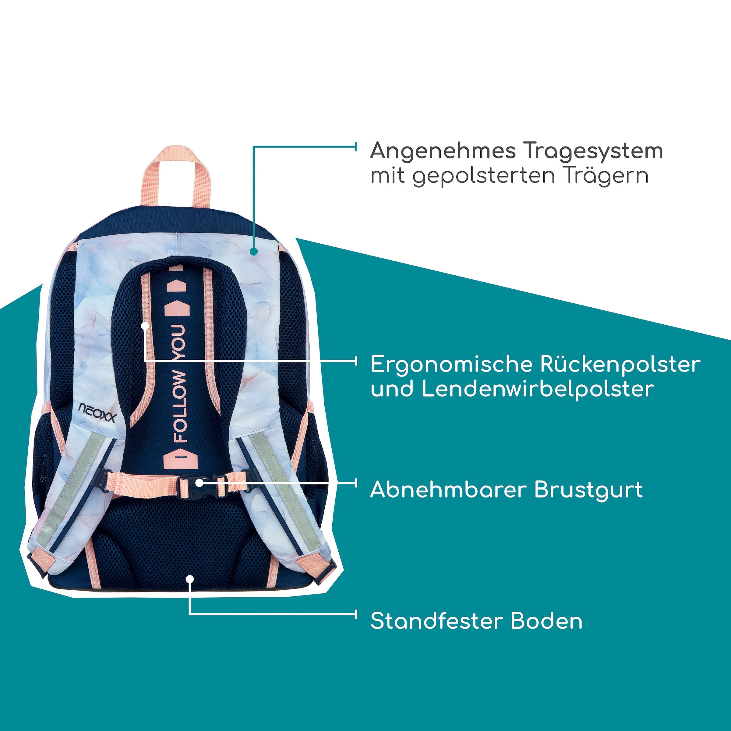 neoxx Schulrucksack »Flow, Dreaming of Pastel«, teilweise aus recyceltem Material