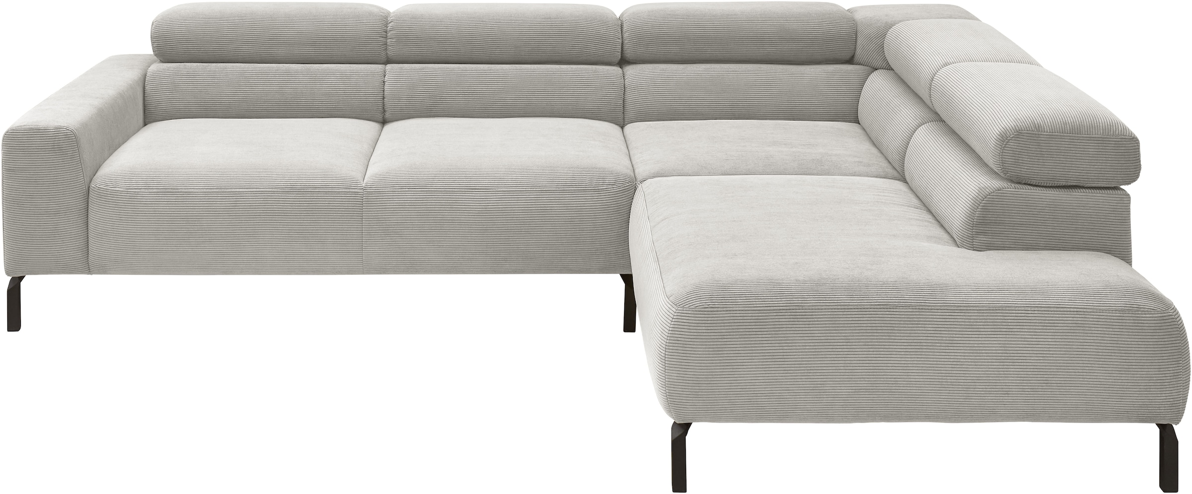 Places of Style Ecksofa »Antonelli, L-Form, inkl. Kopfteilverstellung, Breite 276 cm«, ohne Sitztiefenverstellung, in Feincord, silber