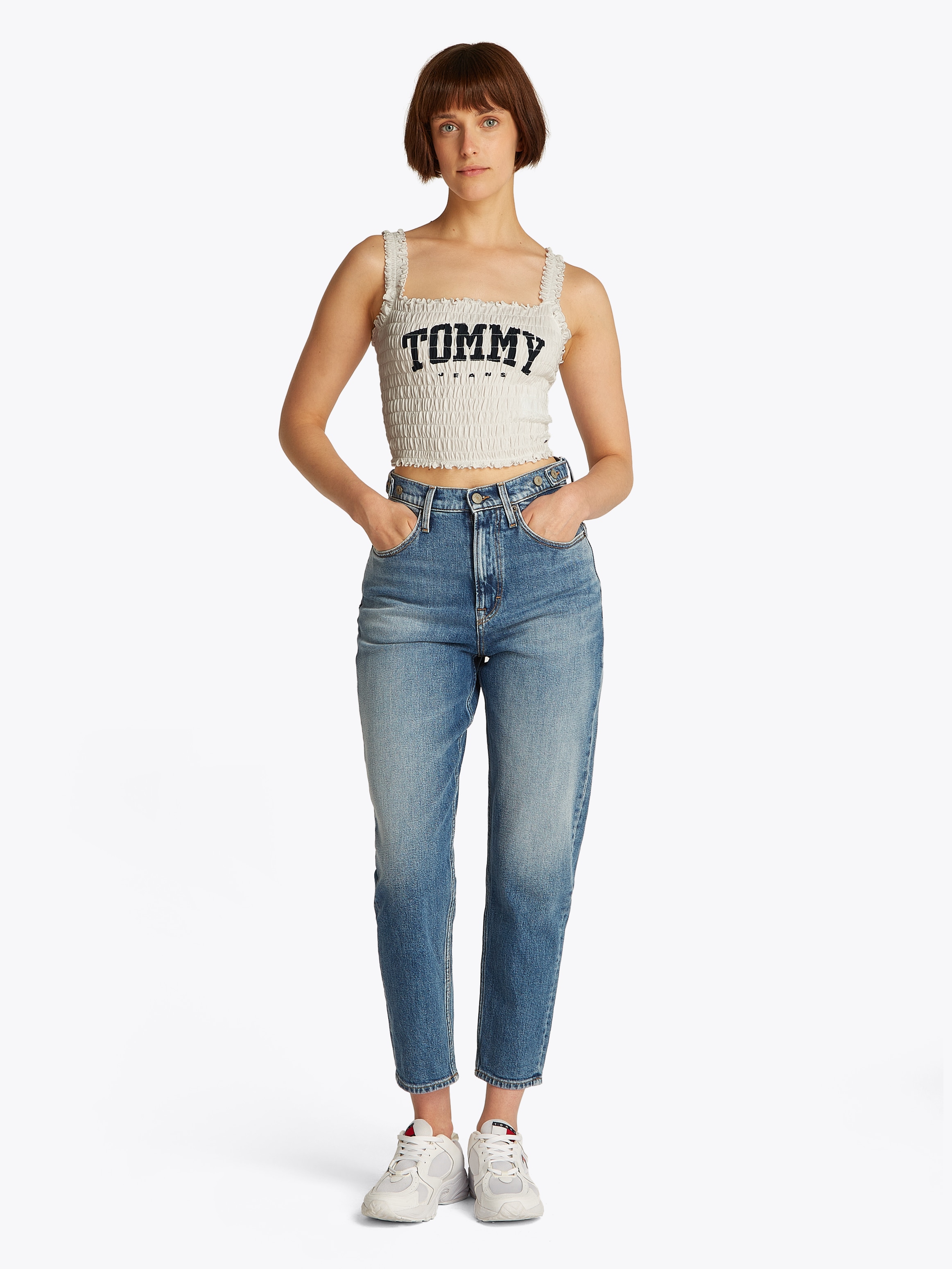 Tommy Jeans Smoktop »TJW SMOCK VARSITY BRALETTE«, in Smok-Optik