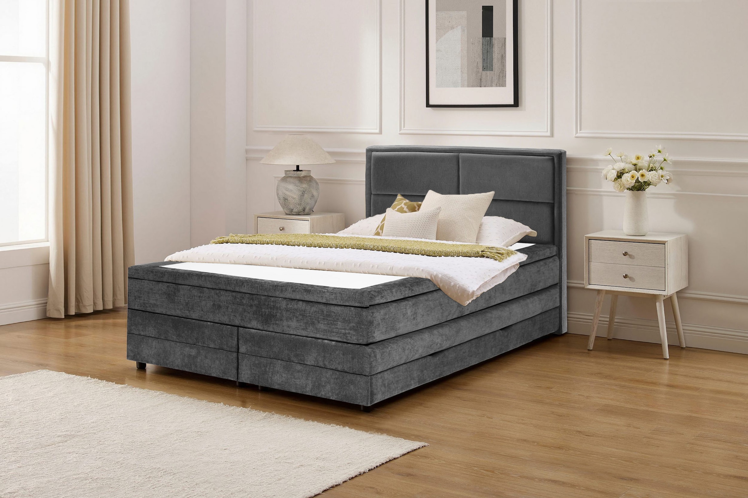 OTTO home Boxspringbett »FYNNA in den Breiten 140 & 180cm erhältlich, inkl. Bettkasten« inkl. Topper, erhältlich in verschiedenen Farben