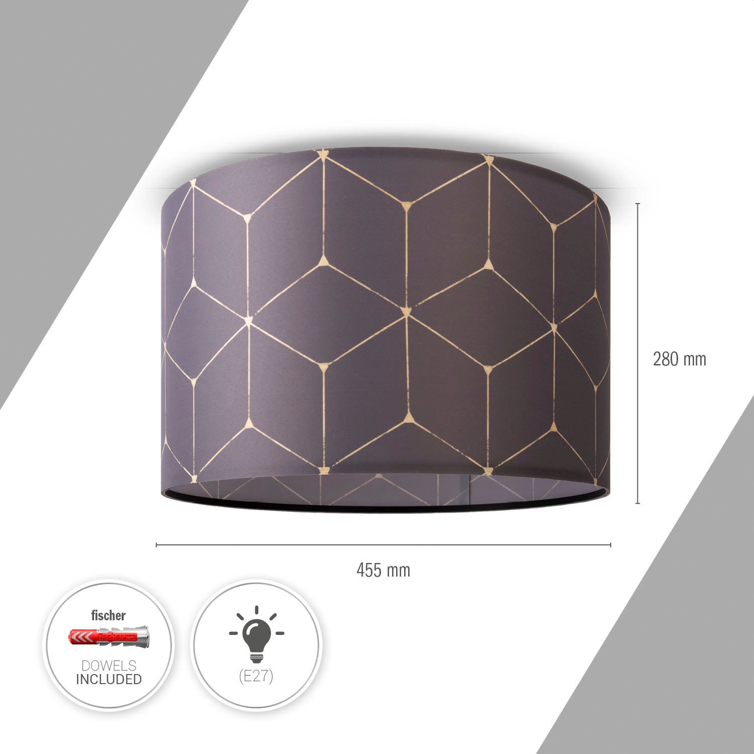 Jahren Deckenleuchte 3 Lampenschirm Paco Deckenleuchte Home online kaufen Stoffschirm Cube«, Garantie | mit Modern Stoff Wohnzimmer XXL »Hugo