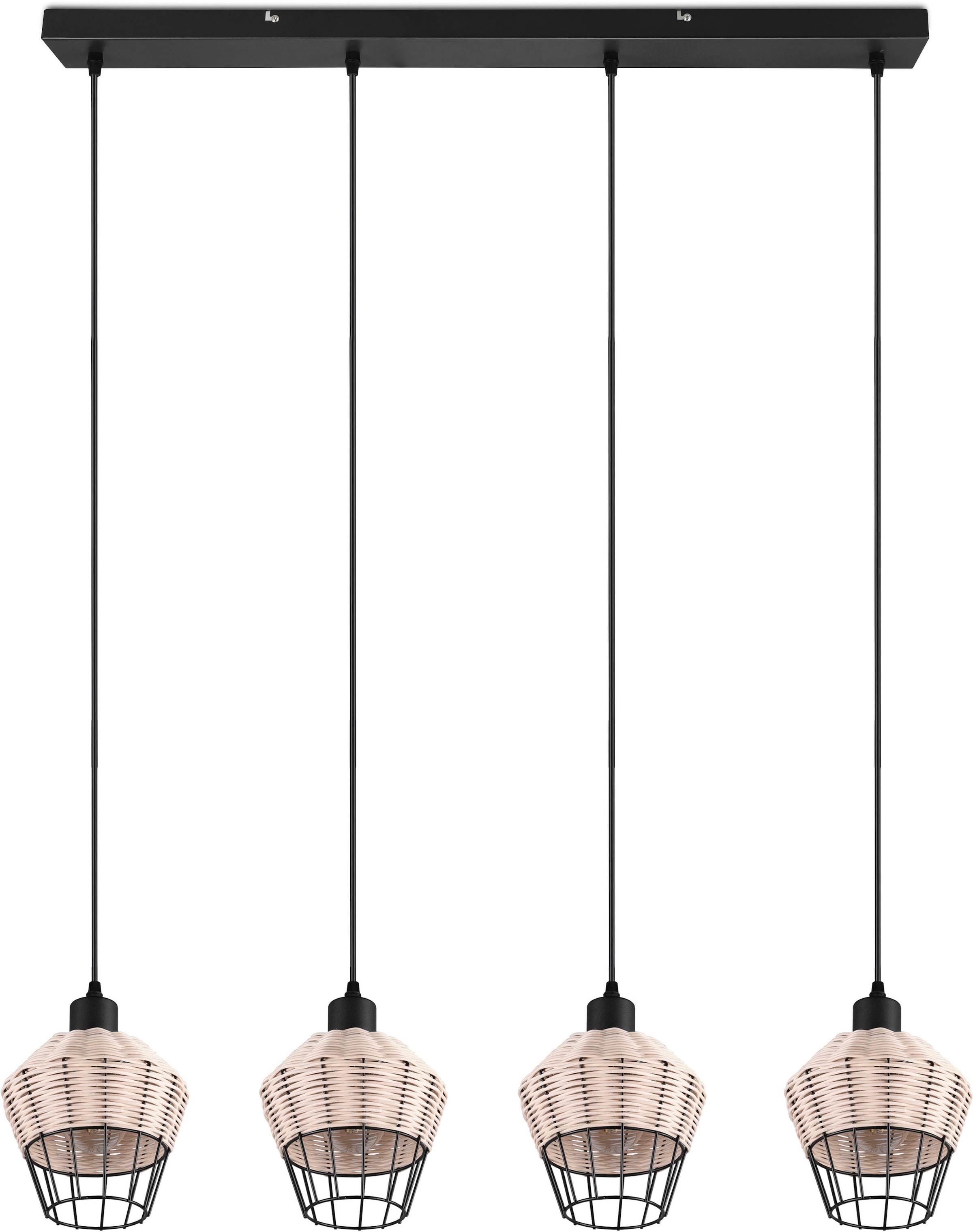 REALITY Leuchten Pendelleuchte »Borka«, 4 flammig, Leuchtmittel E27 | ohne Leuchtmittel, Boho Hängelampe aus Rattan 4-flammig exkl E27 max 40W höhenverstellbar