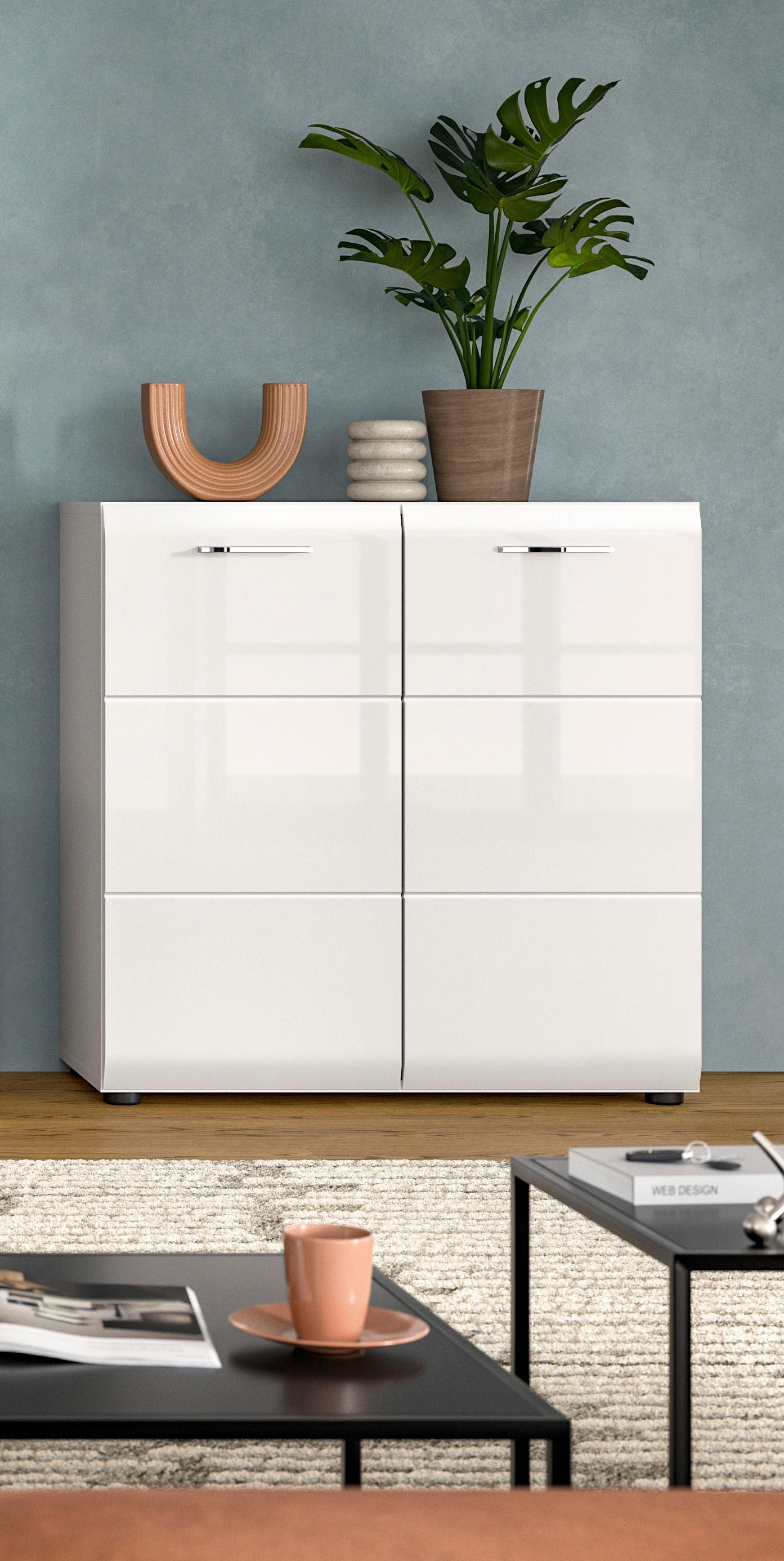 Home affaire Kommode »FLORENZ, hochwertige MDF-Front,Rillenfräsung, 2 Türen, 3 Fächer« 1 Stk. tlg. Kommode, Anrichte, Wohnzimmerschrank