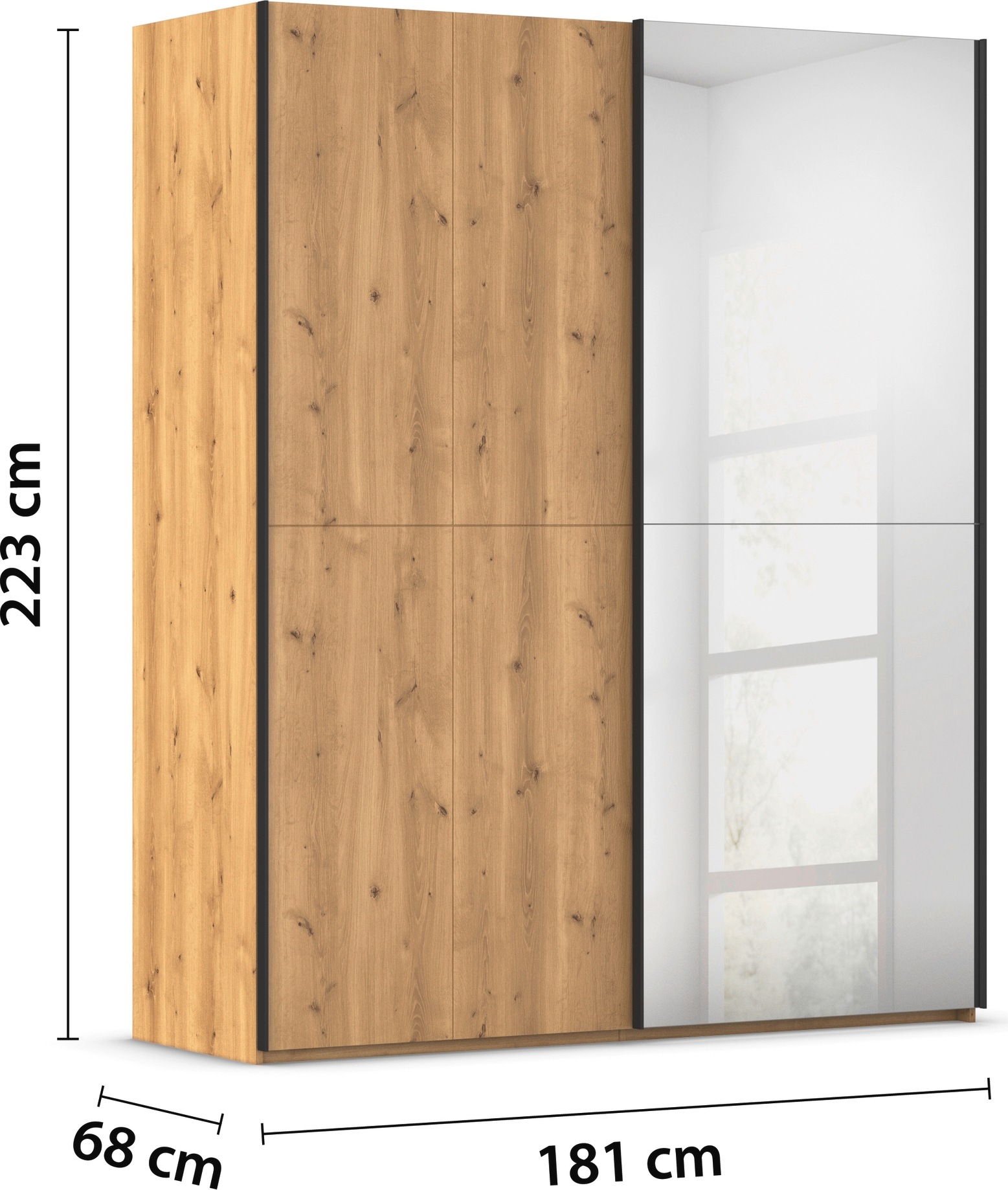 rauch Schwebetürenschrank »Kleiderschrank Schrank Garderobe Schlafzimmerschrank SCALE-WOOD« edle geteilte Front in massiver Asteiche mit Spiegel MADE IN GERMANY