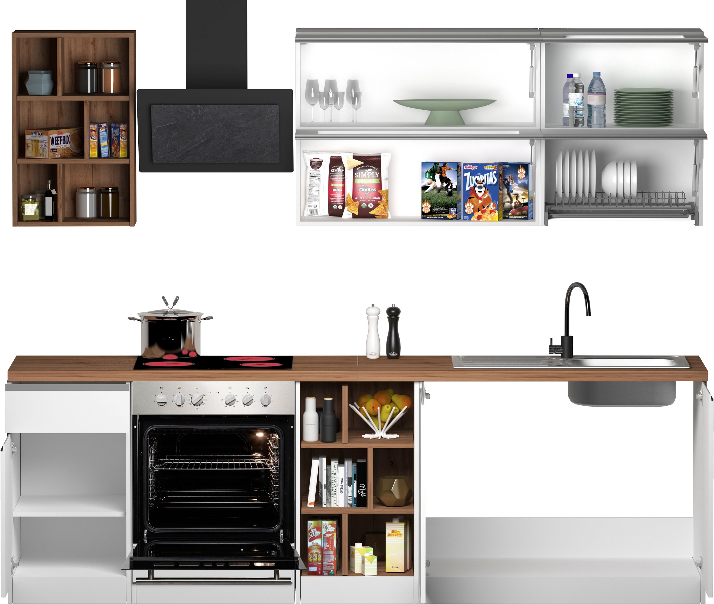 KOCHSTATION Küchenzeile »KS-Sole«, Breite 256 cm, Hängeregal, Geschirrabtropfschrank, ohne E-Geräte