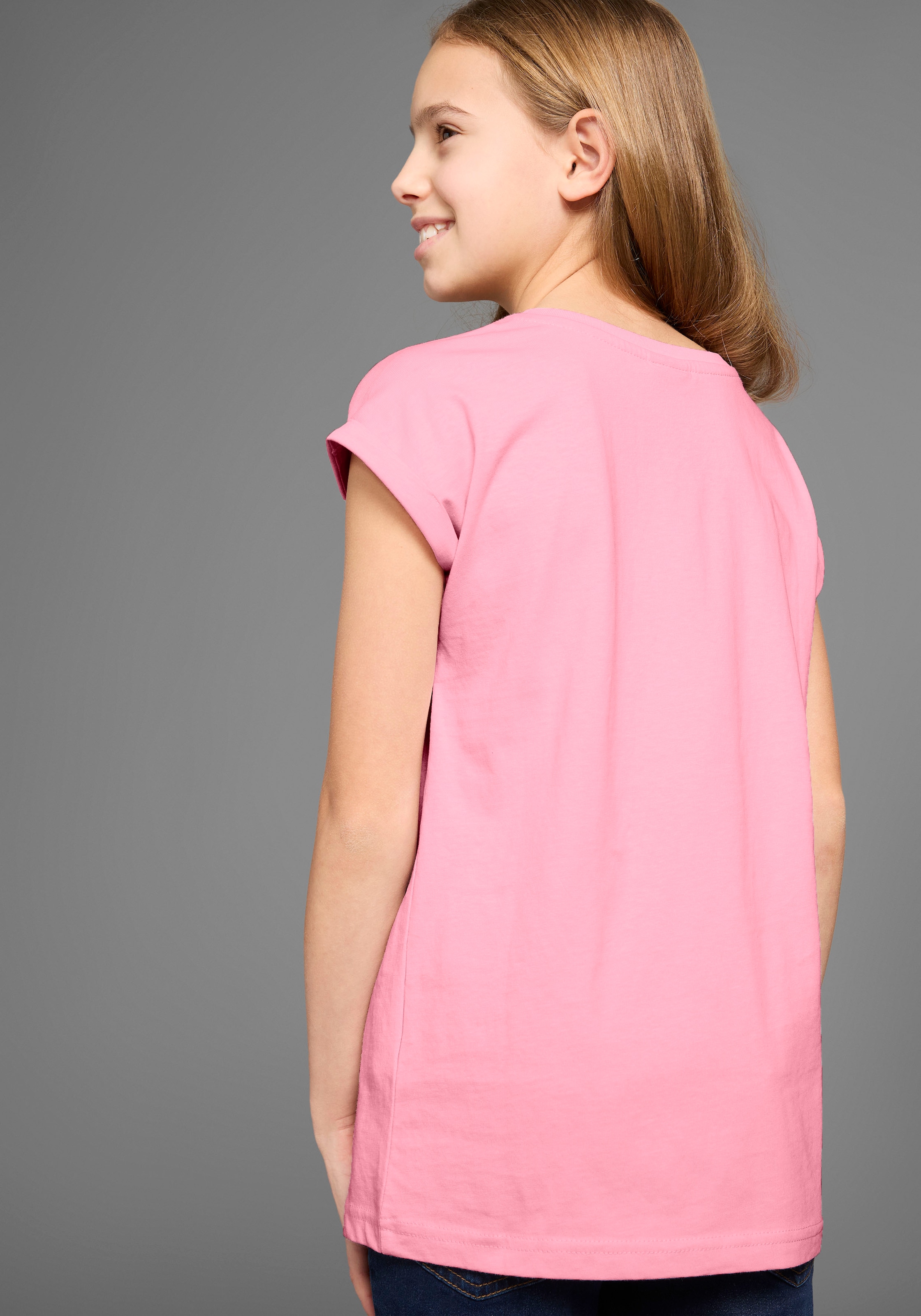 KIDSWORLD T-Shirt »Sprücheshirt mit überschnittener Schulter« T-Shirt "YEAH" print