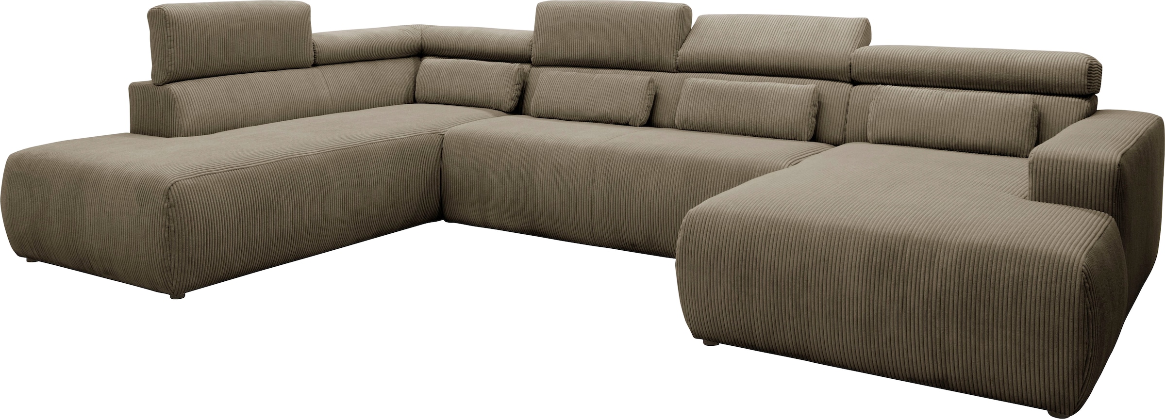 DOMO collection Wohnlandschaft »Brandon, belastbar bis 140kg/ Sitz, B/T: 359/228 cm, U-Form«, ohne Sitztiefenverstellung, Cord, schlamm