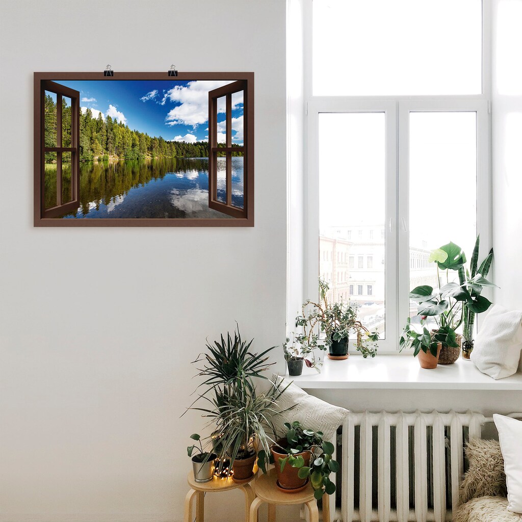 Artland Poster »Norwegische Landschaft - braunes Fenster«, Fensterblick, (1 St.)