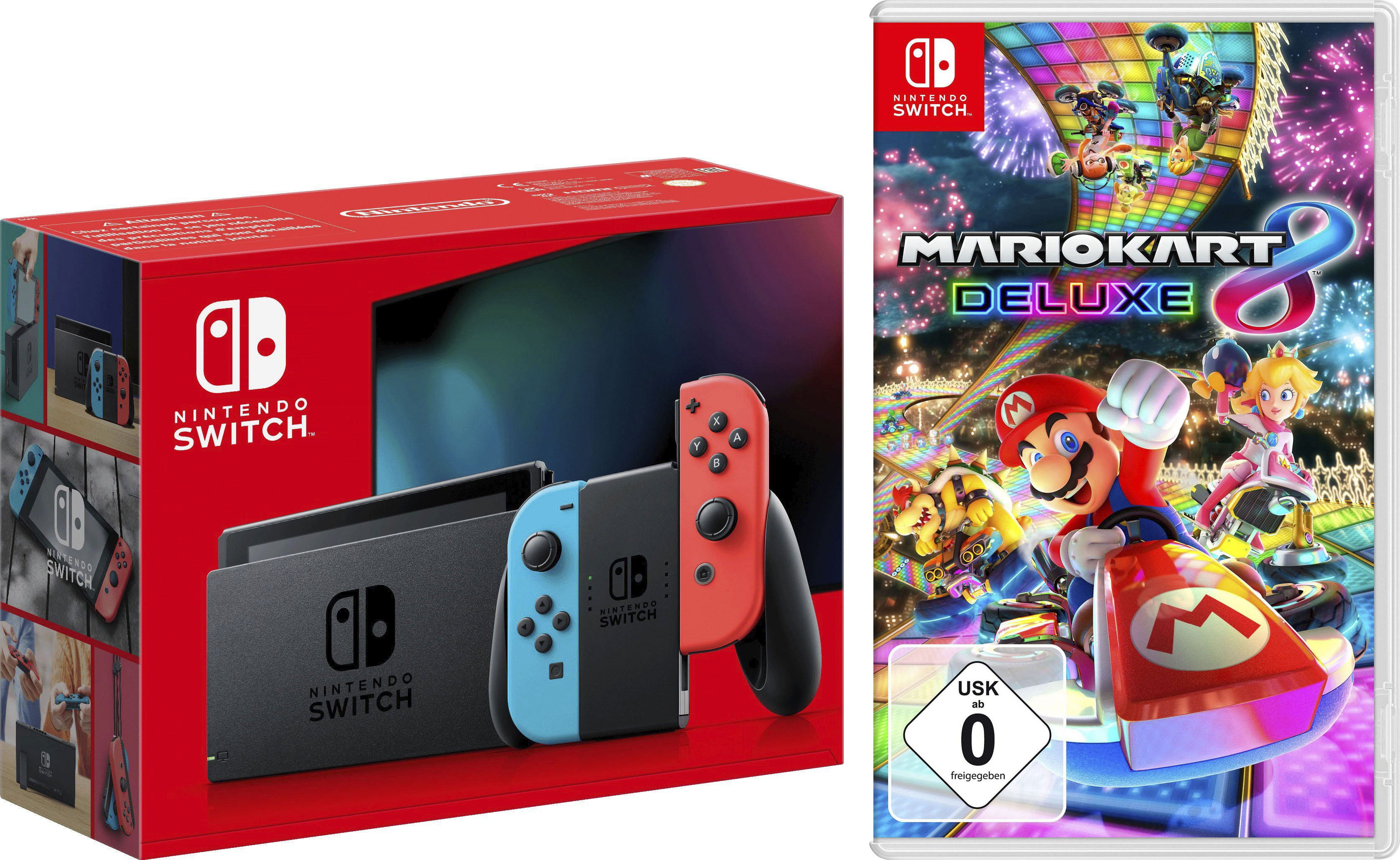 Nintendo Switch Konsolen-Set "Switch Neon-Rot/Neon-Blau inkl. Mario Kart 8 Deluxe"
