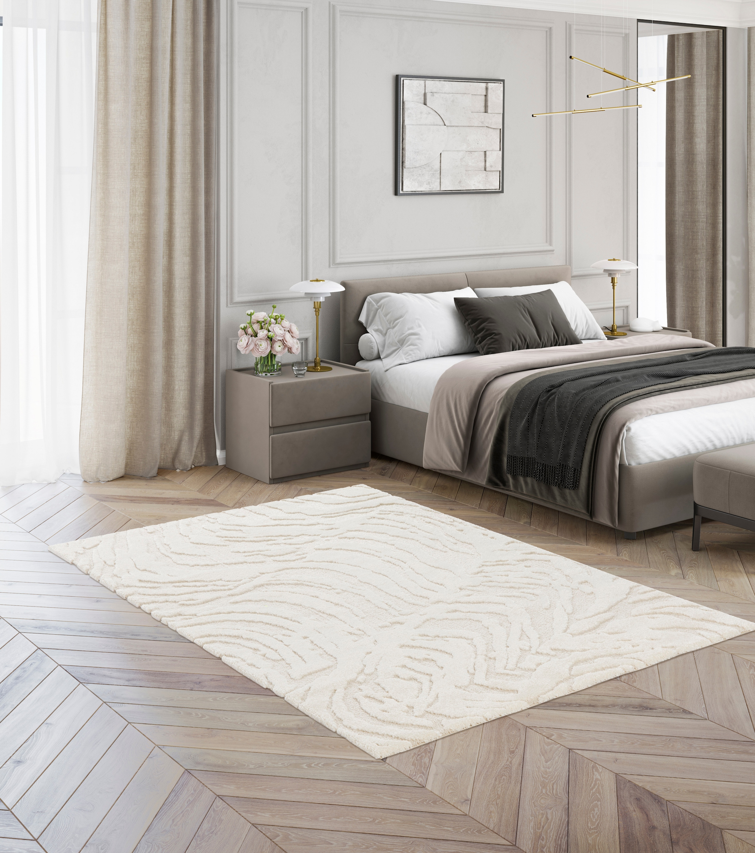 Primaflor-Ideen in Textil Teppich »COSMO Waves, Made in Belgium« rechteckig 14 mm Höhe modernes Design, Hoch-Tief Effekt, weicher Flor