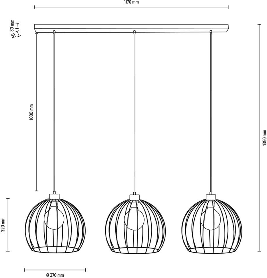 BRITOP LIGHTING Hängeleuchte »Coop«, 3 flammig, Leuchtmittel E27 | ohne Leuchtmittel-Leuchtmittel wechselbar, Dekorative Leuchte aus Metall, passende LM E27 / exkl., Made in Europe