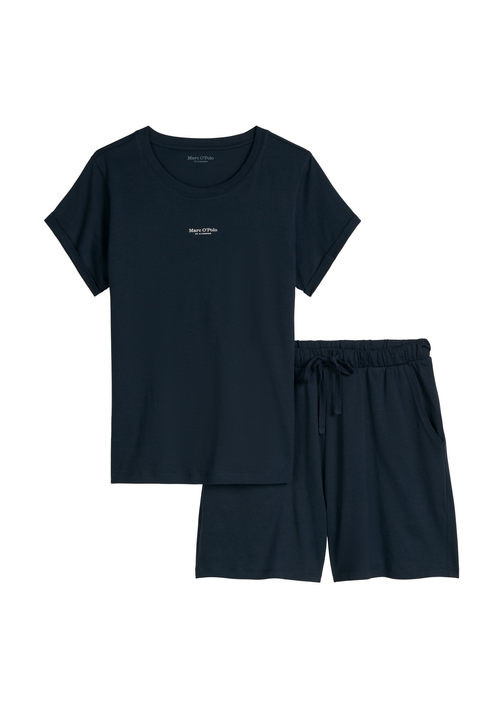 Marc O'Polo Shorty »Mix N Match Cotton Pyjama Set Short« 2tlg., 2 tlg. mit kurzem Arm und Rundhalsausschnitt, Hose mit Gummizug