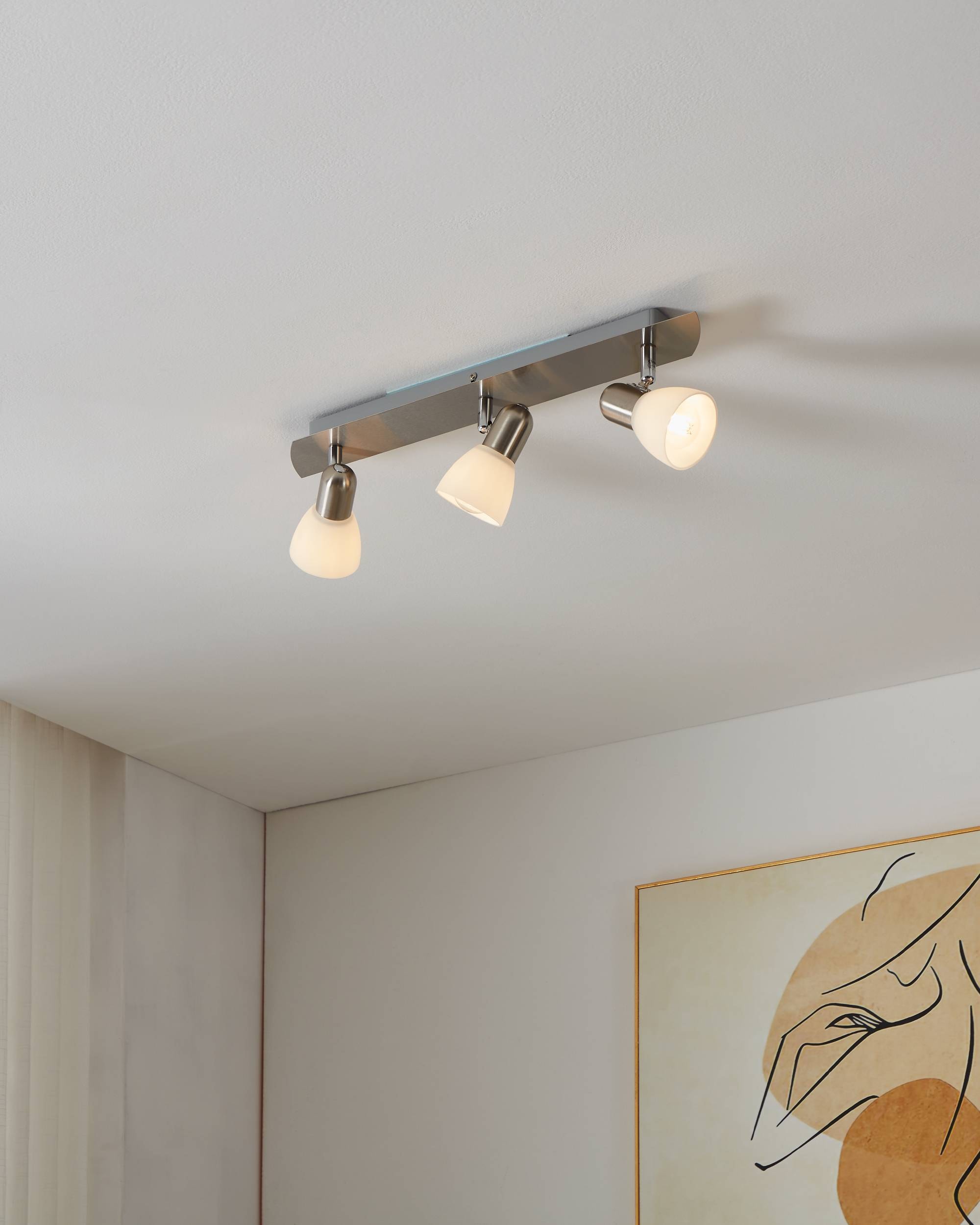 EGLO Deckenleuchte »Enea Deckenlampe, Deckenstrahler aus Metall und Glas, E14, Lampe« E14 1 Stk. Spot - L50 x B7 cm - nickel-matt - 3X40W exkl.