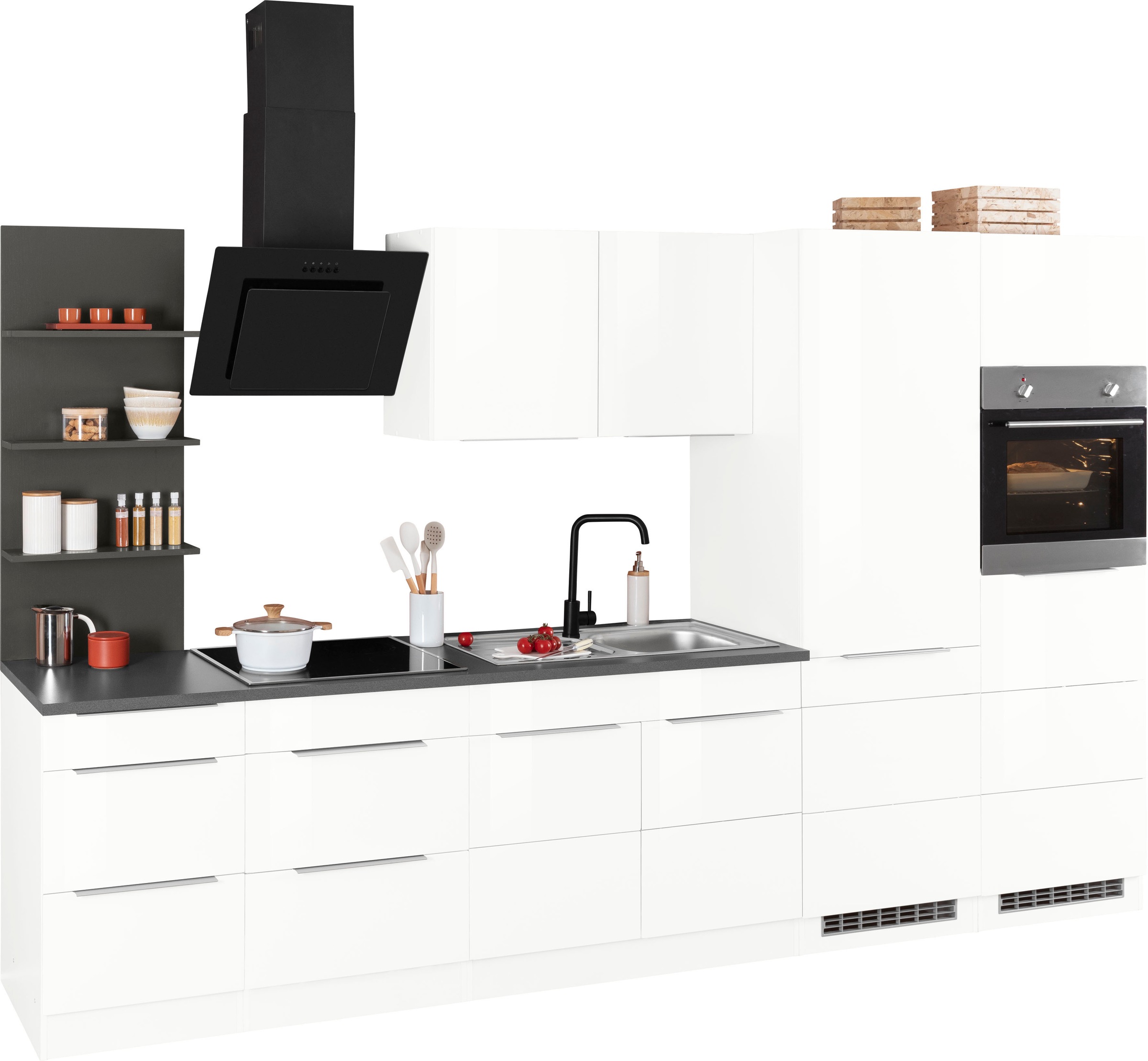 KOCHSTATION Küchenzeile »KS-Brindisi Breite 330 cm«, wahlweise mit E-Geräten und Induktion, mit MDF-Fronten und Regal